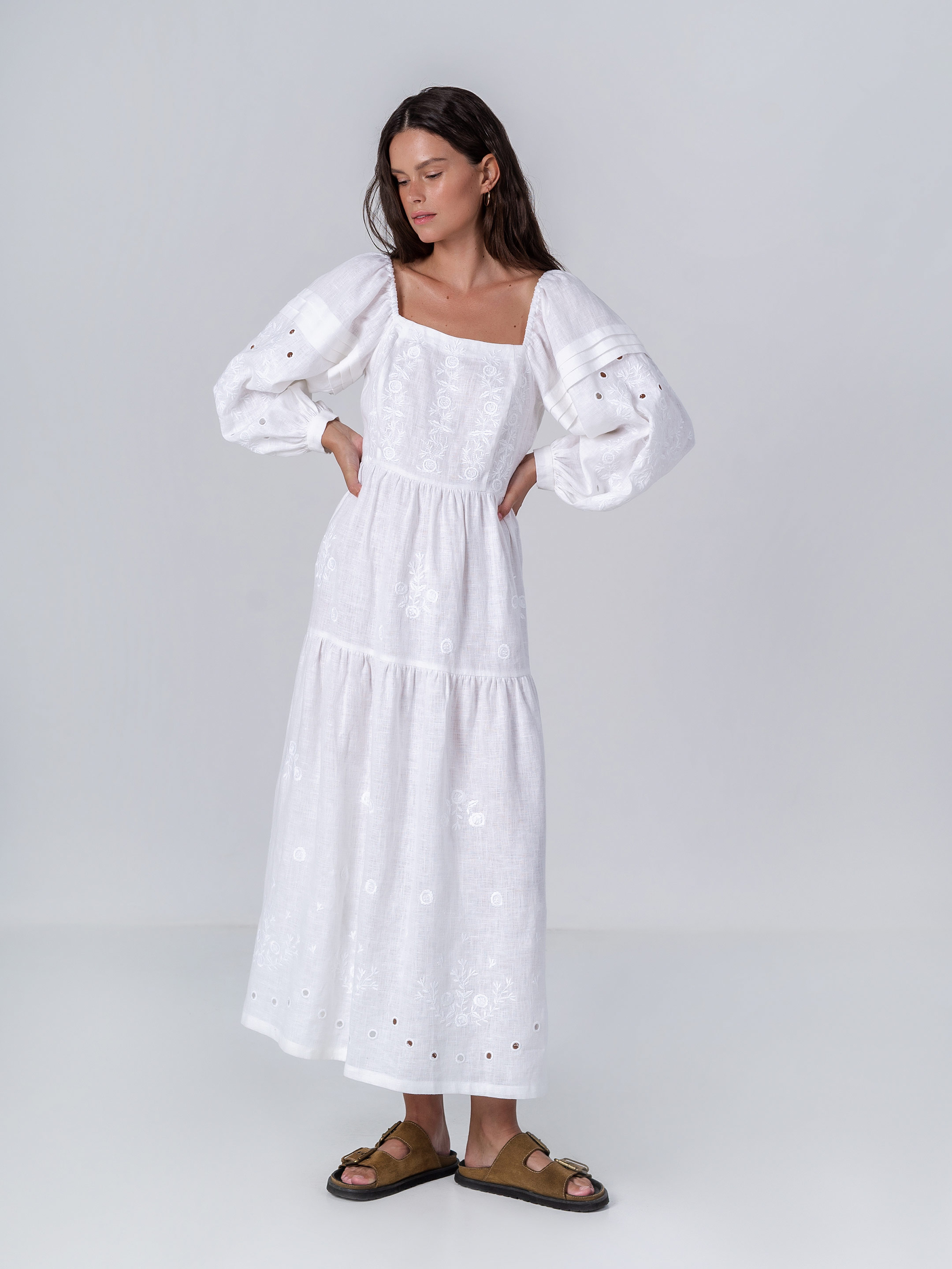 White linen embroidered dress Myt - photo 1