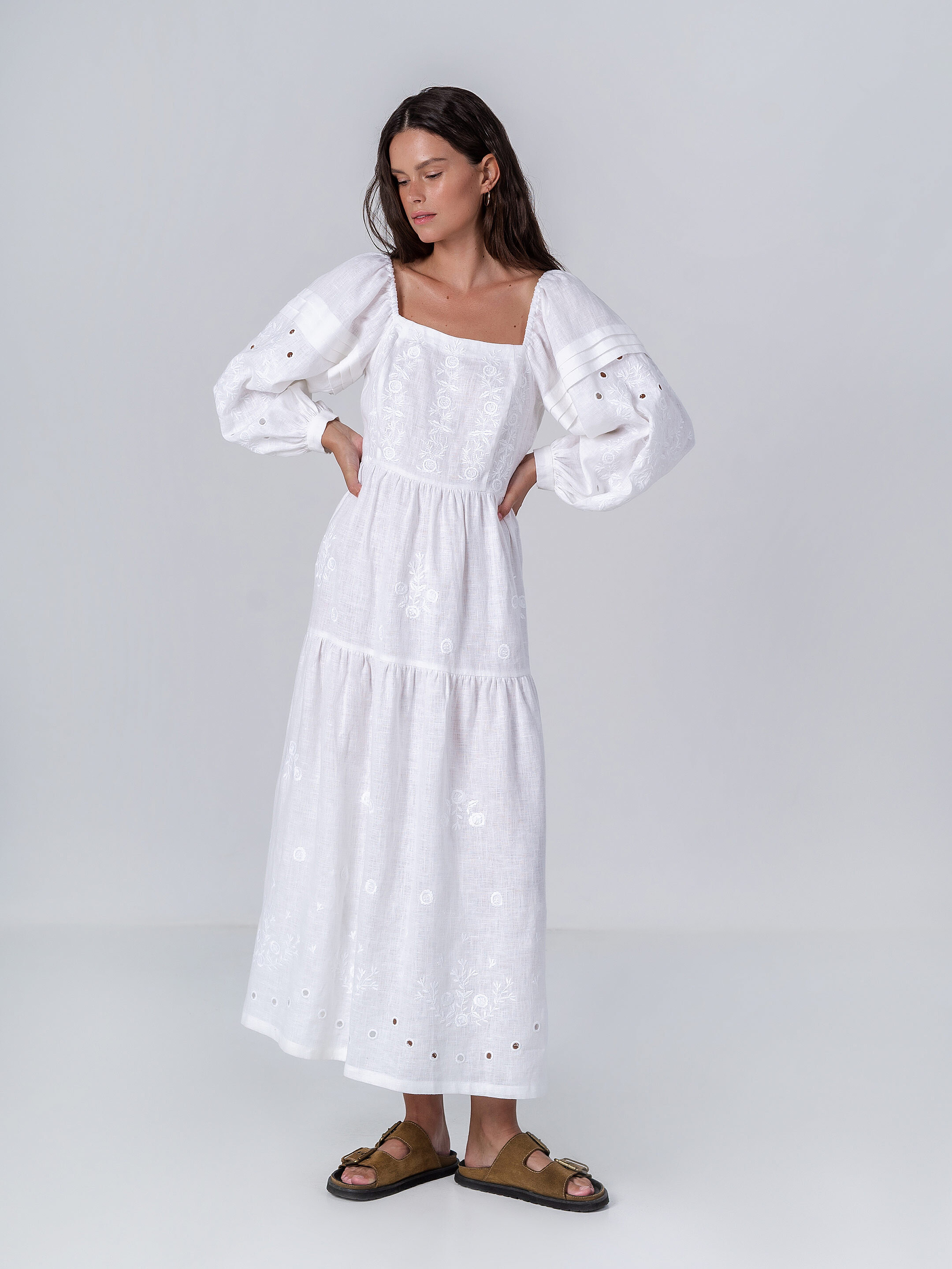 White linen embroidered dress Myt Buy