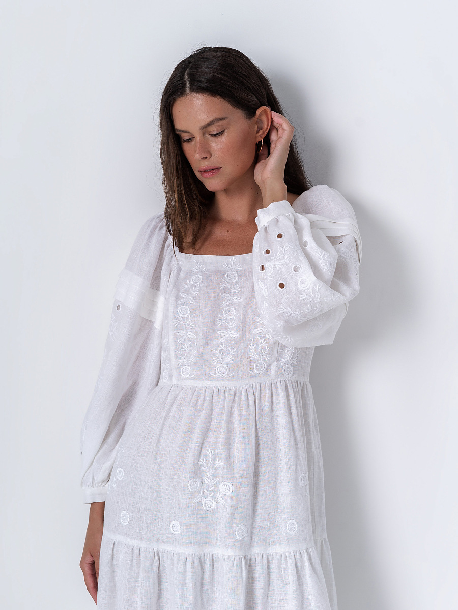 White linen embroidered dress Myt [0]