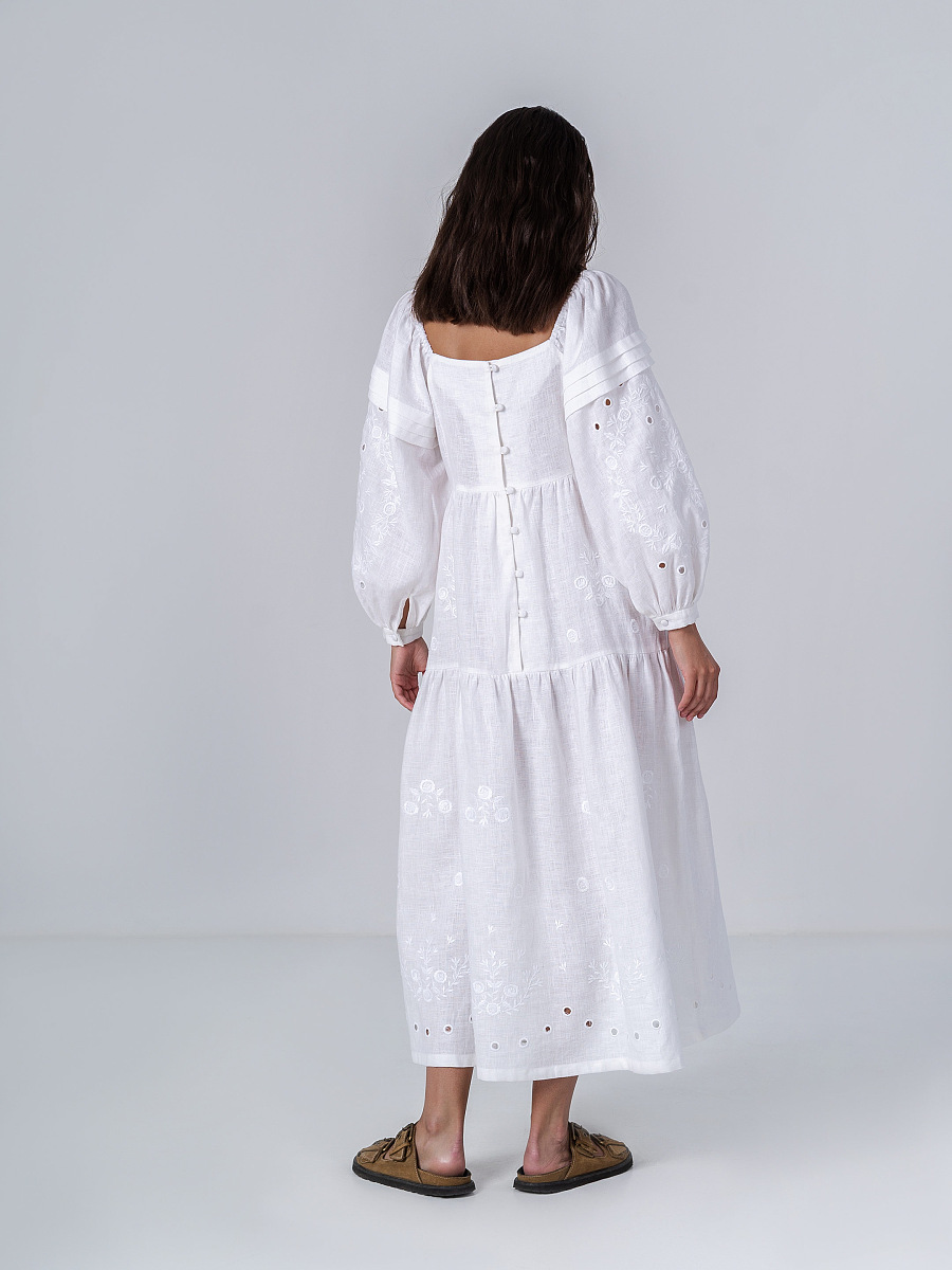 White linen embroidered dress Myt [0]
