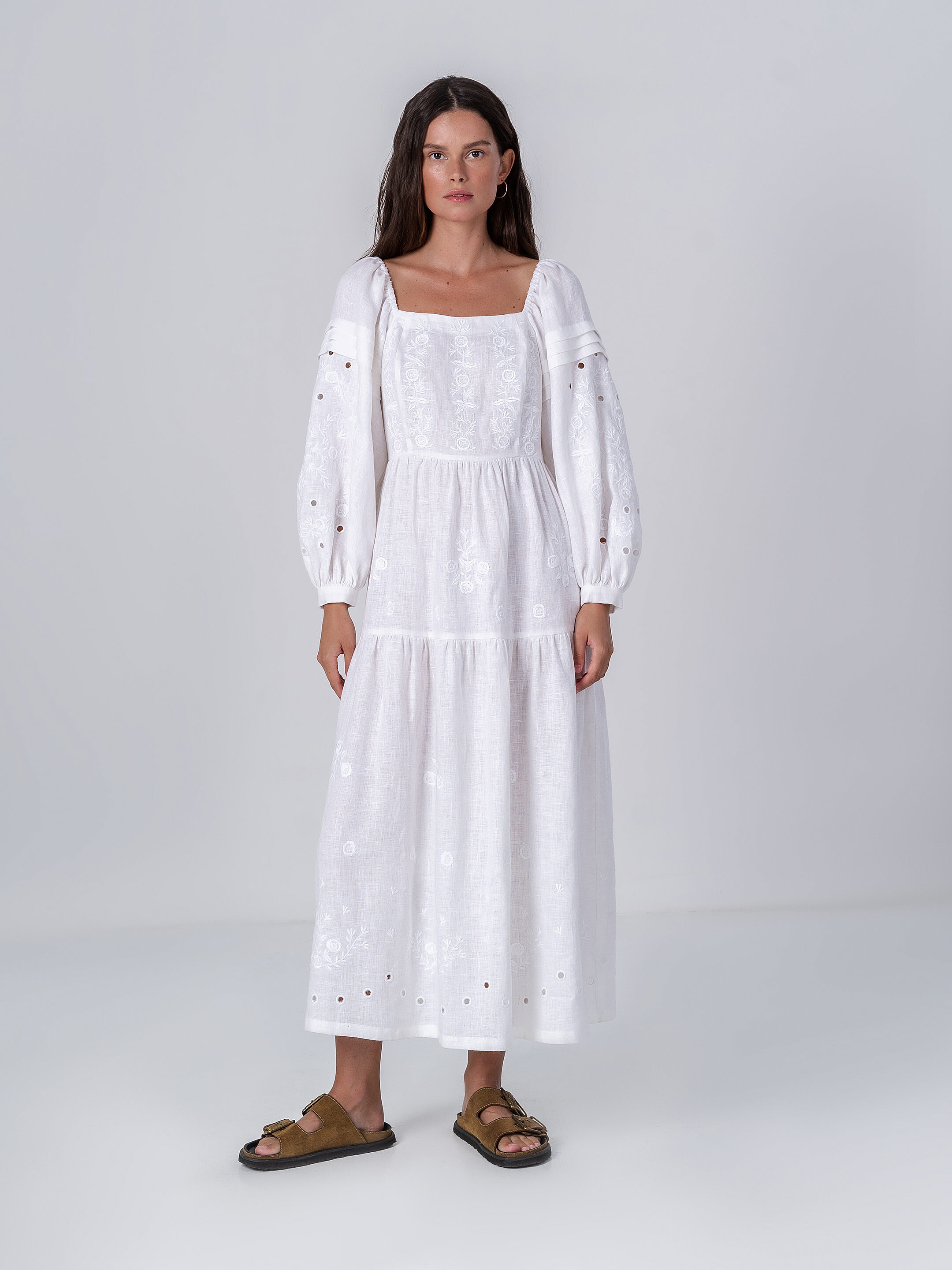 White linen embroidered dress Myt sizes