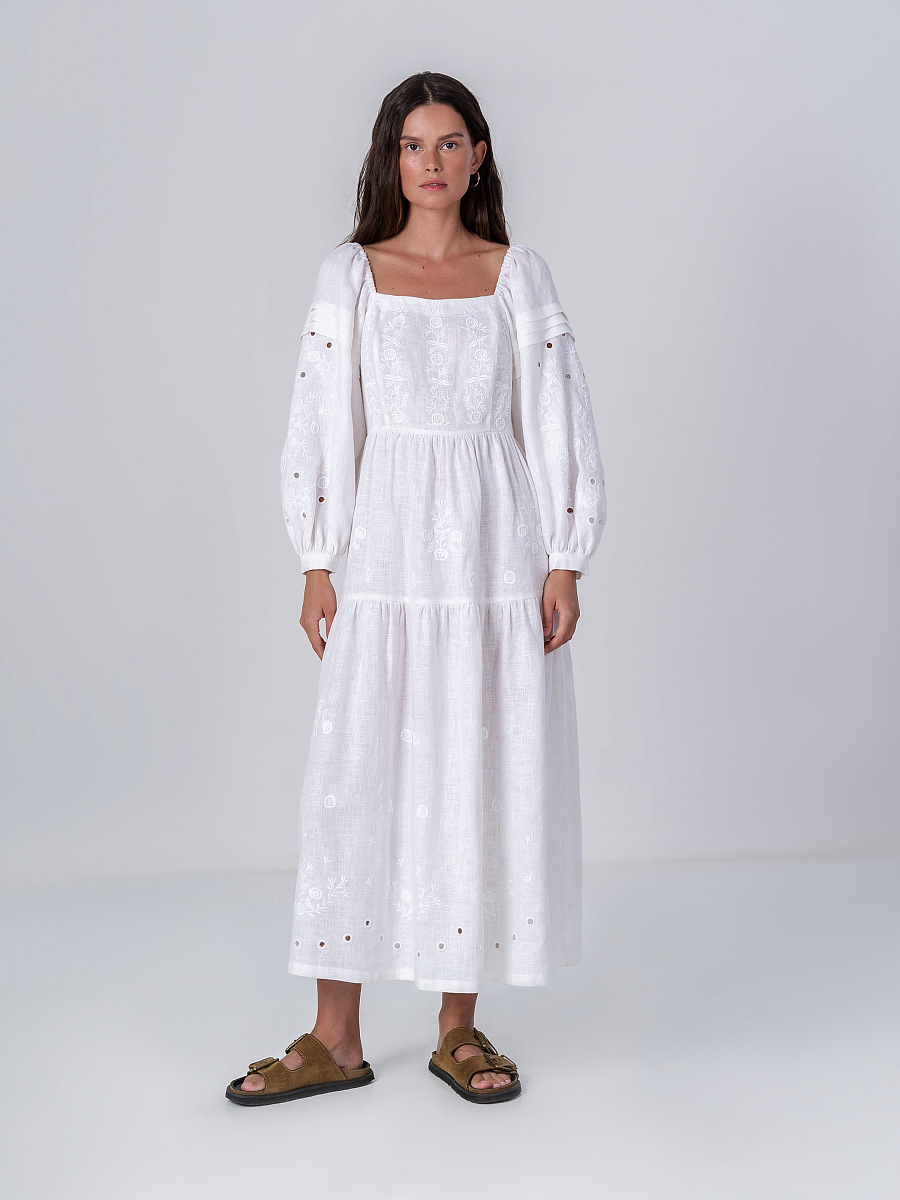 White linen embroidered dress Myt [0]