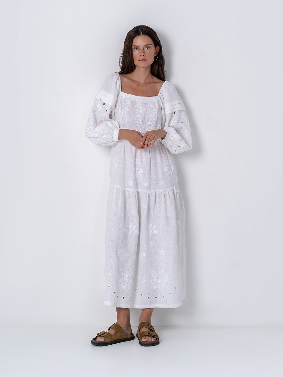 White linen embroidered dress Myt [0]