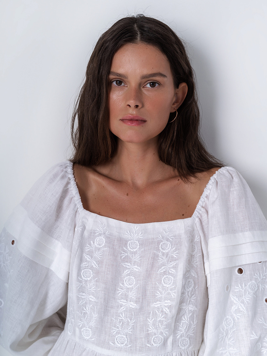 White linen embroidered dress Myt [0]