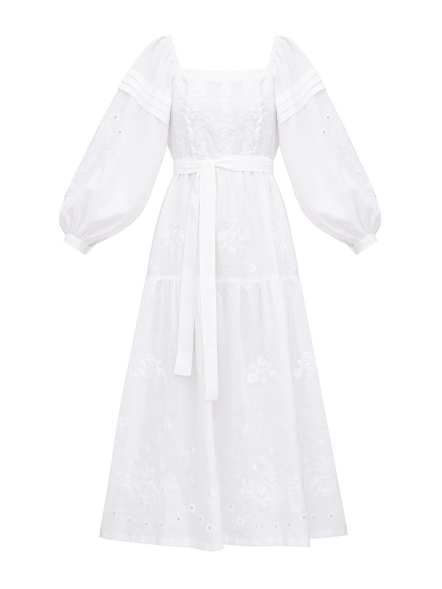 White linen embroidered dress Myt [0]