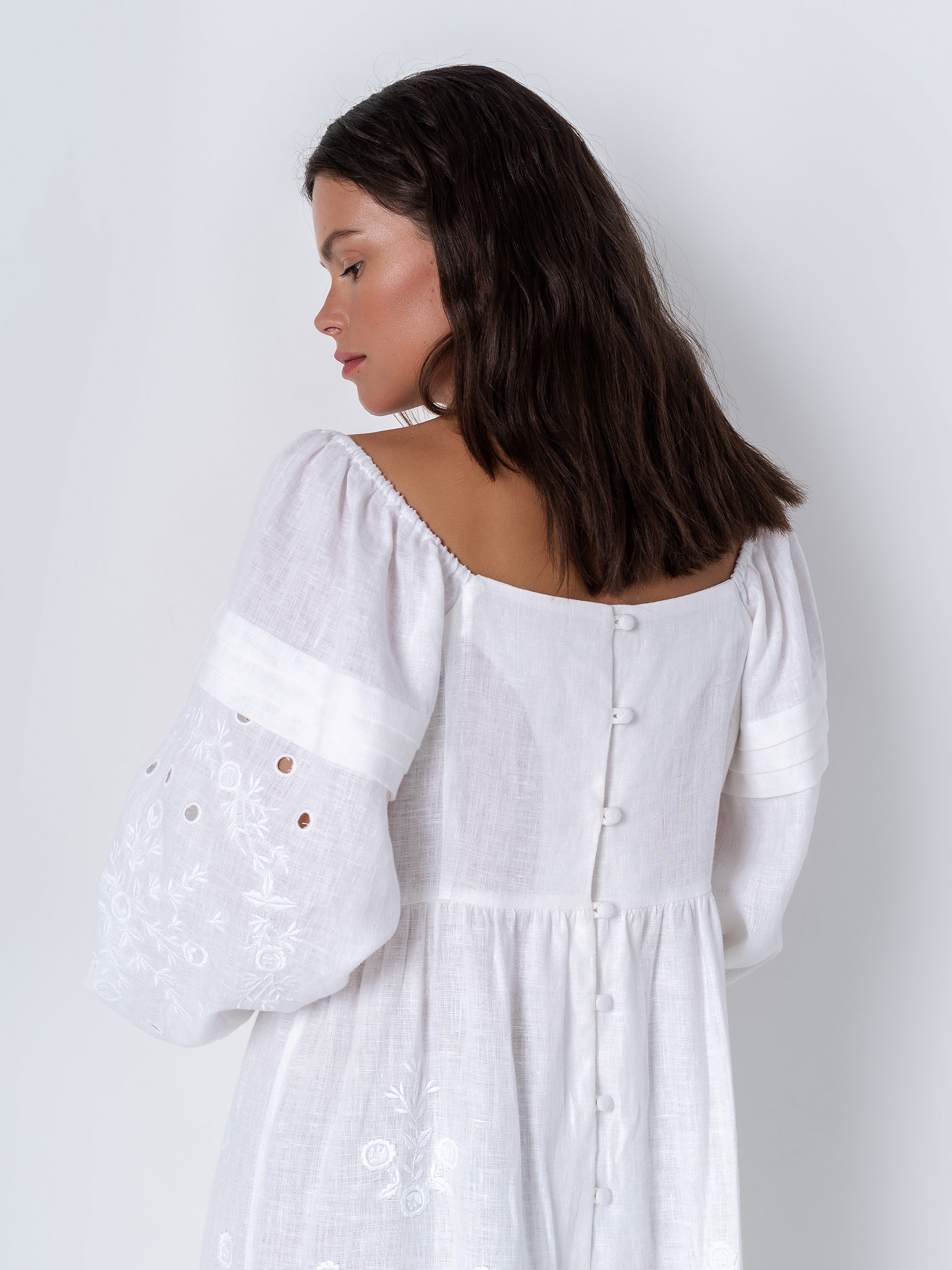 White linen embroidered dress Myt buy in Kyiv, price — Etnodim