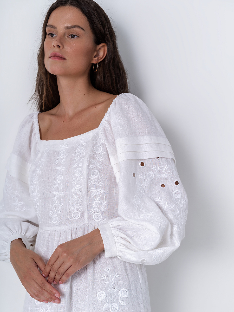 White linen embroidered dress Myt [0]