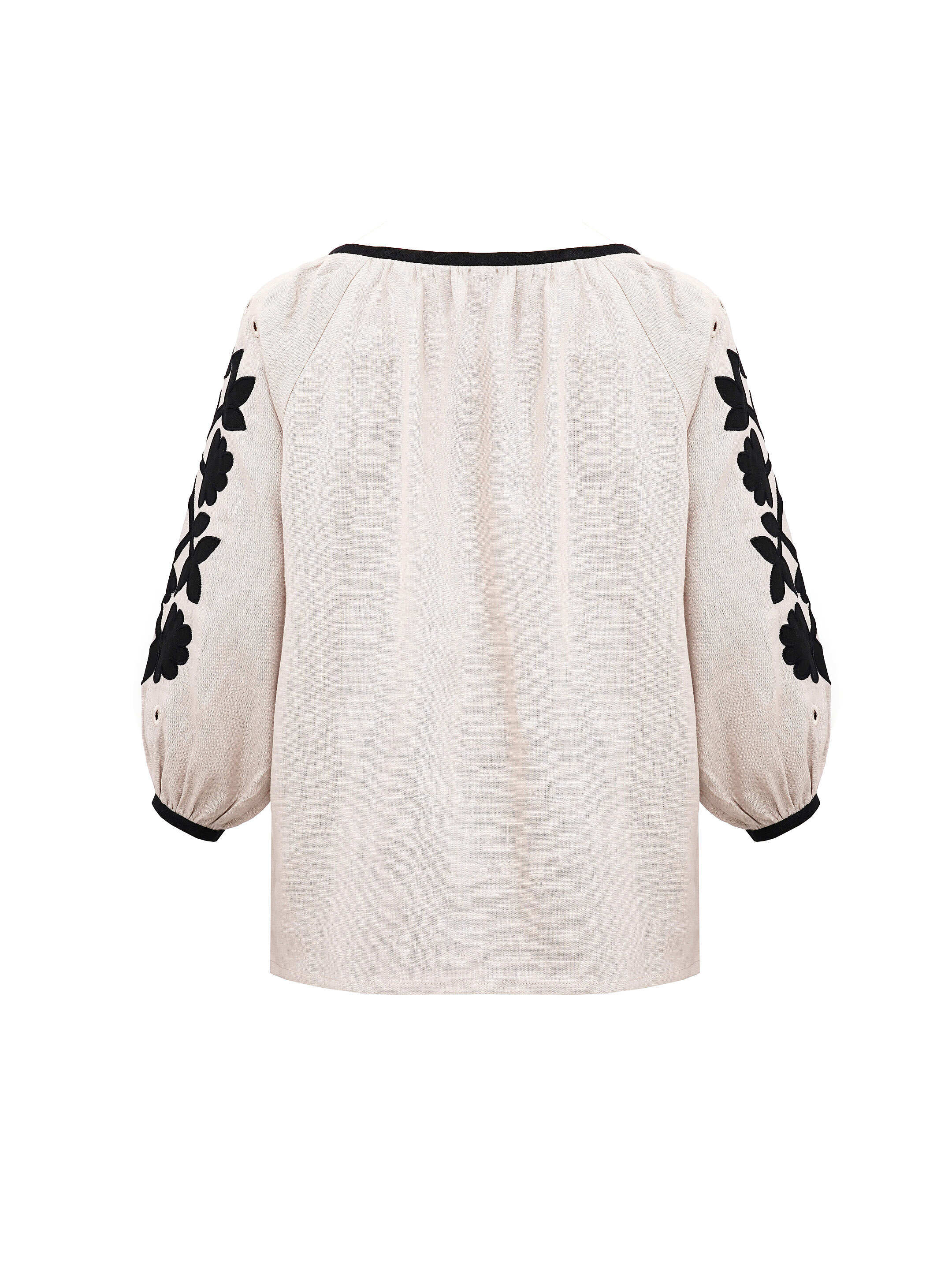 Linen blouse with applique Zagadka Black with delivery