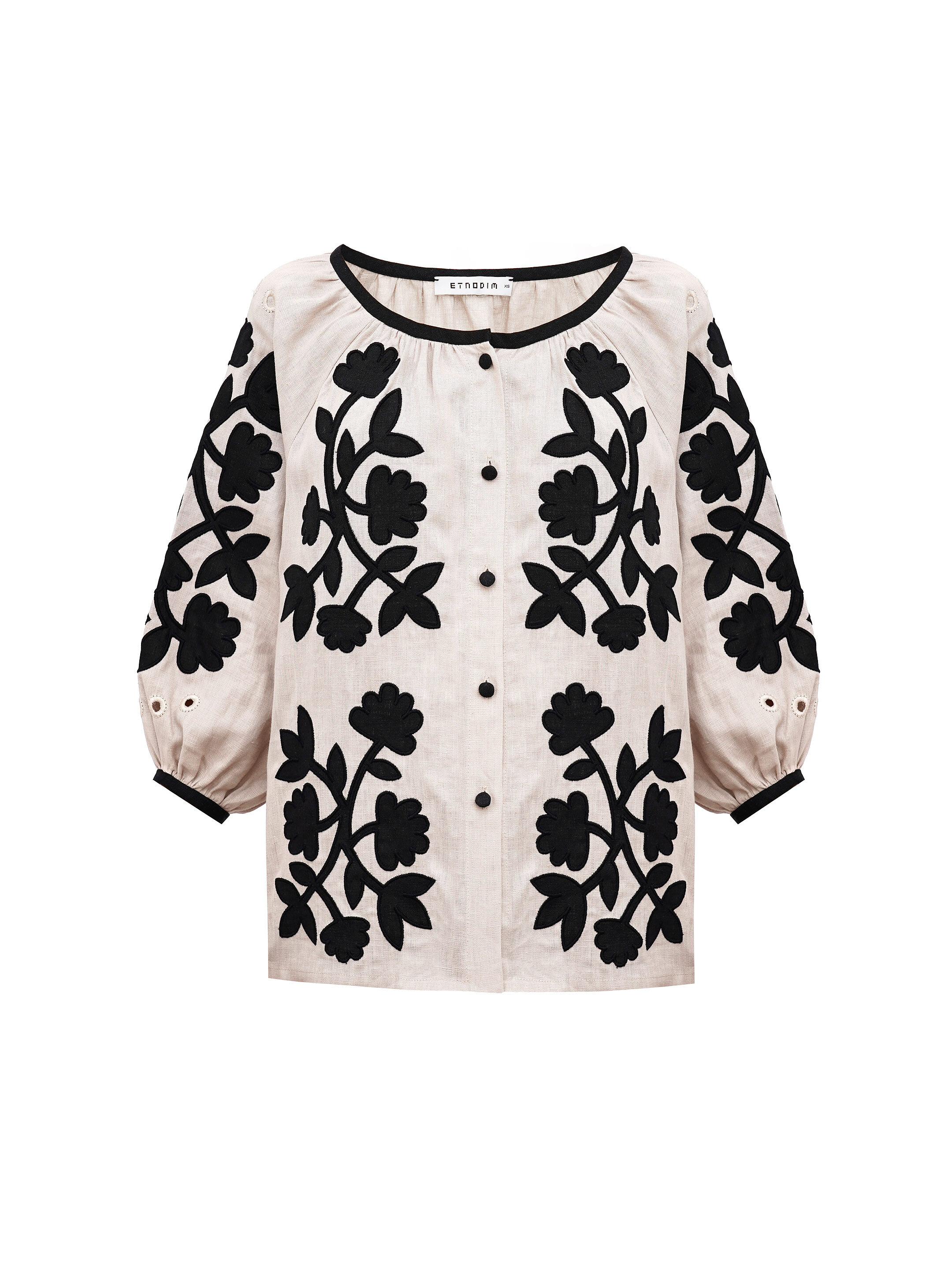 Linen blouse with applique Zagadka Black order