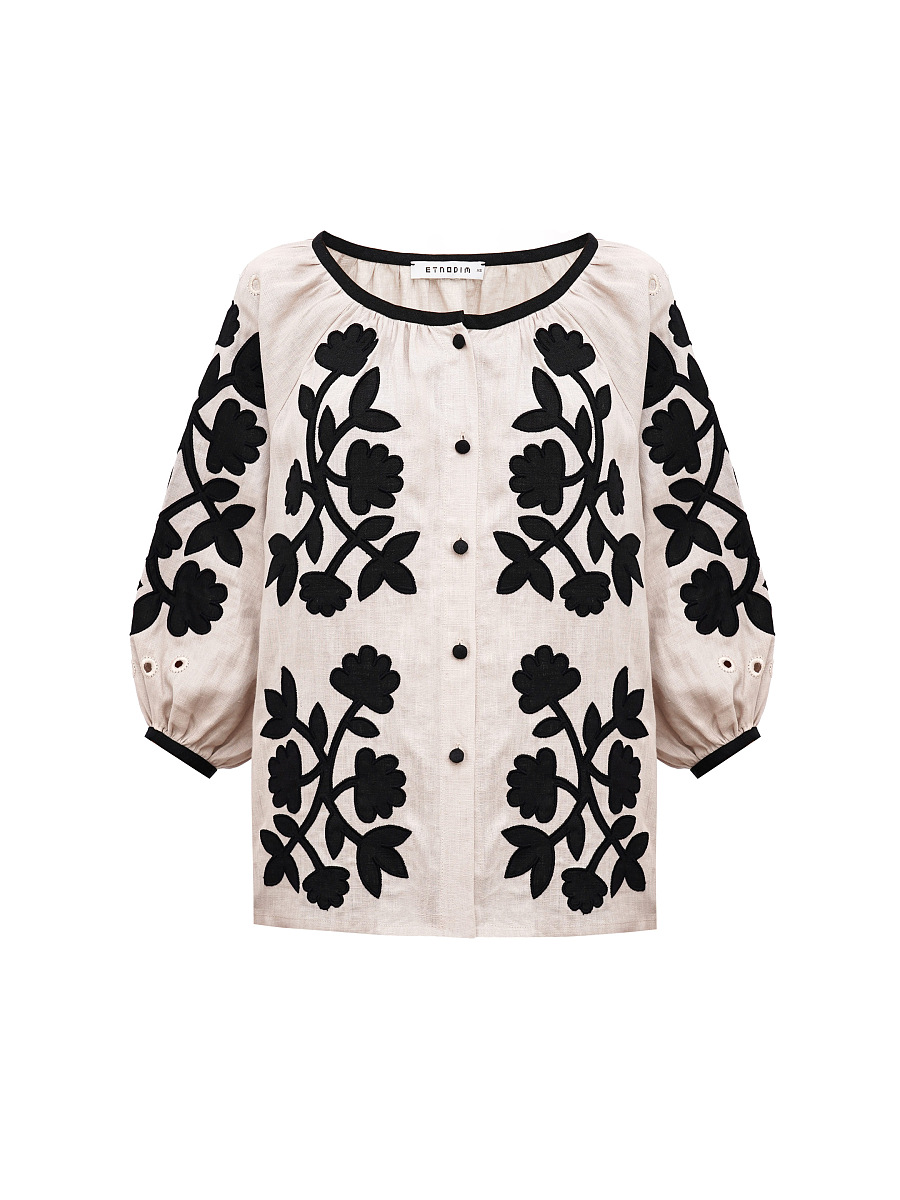 Linen blouse with applique Zagadka Black [0]