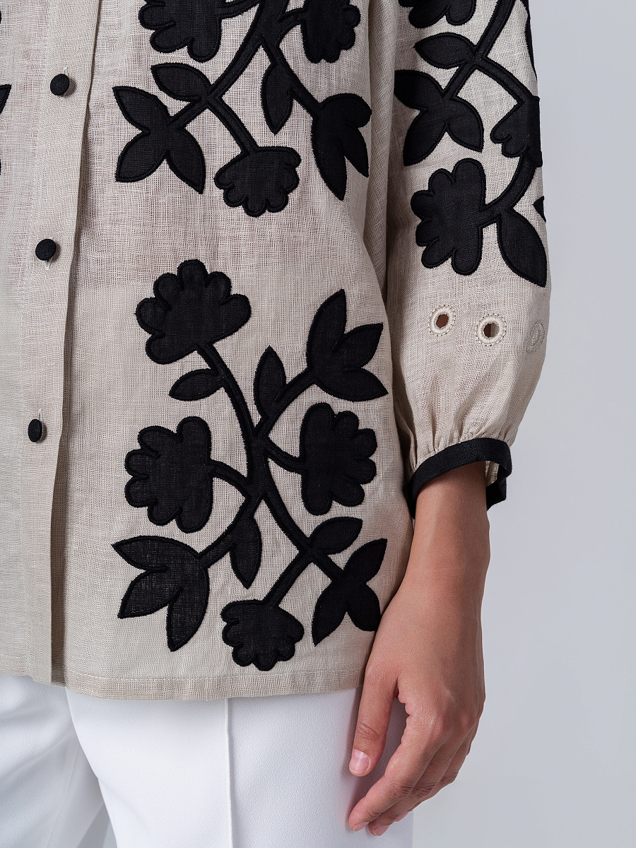 Linen blouse with applique Zagadka Black [0]