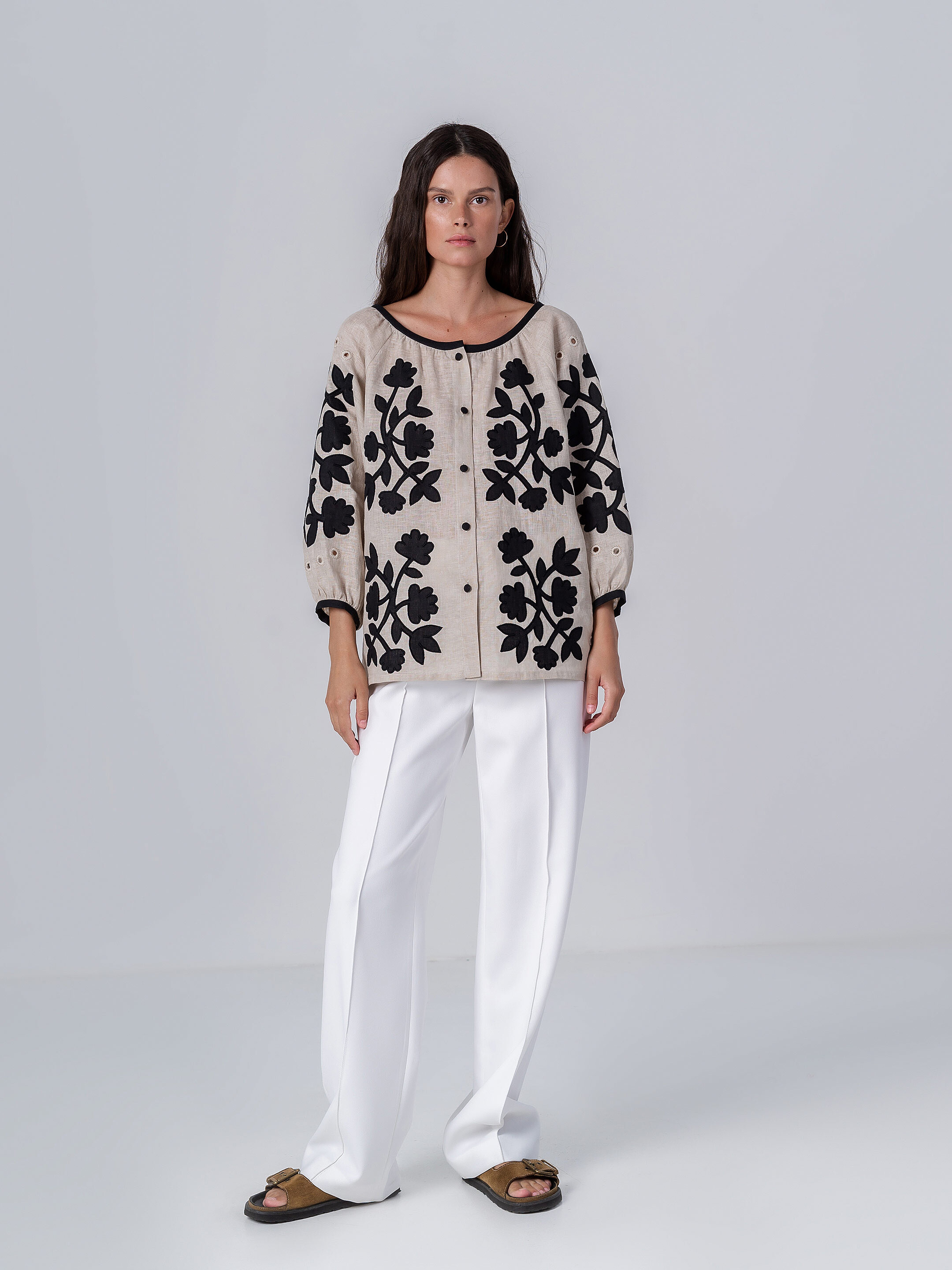 Linen blouse with applique Zagadka Black in Ukraine