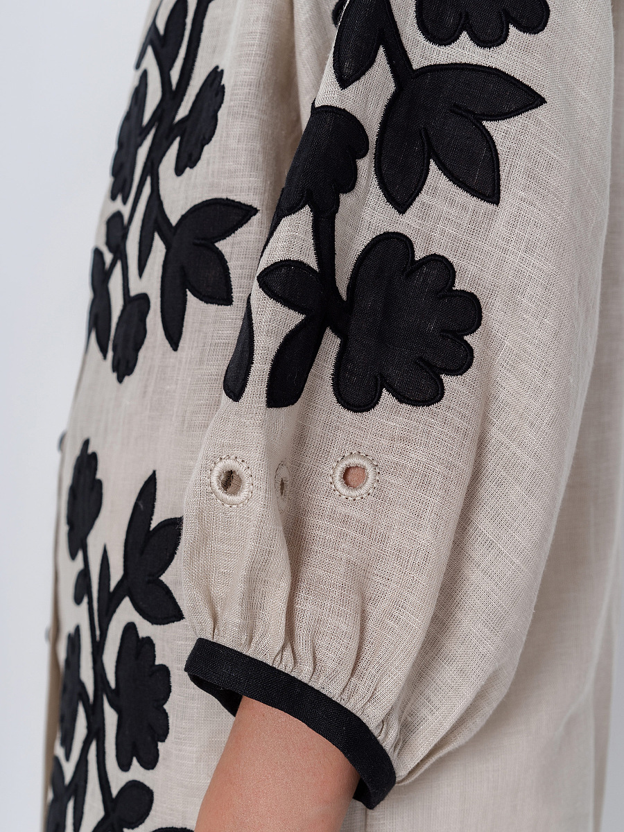 Linen blouse with applique Zagadka Black [0]