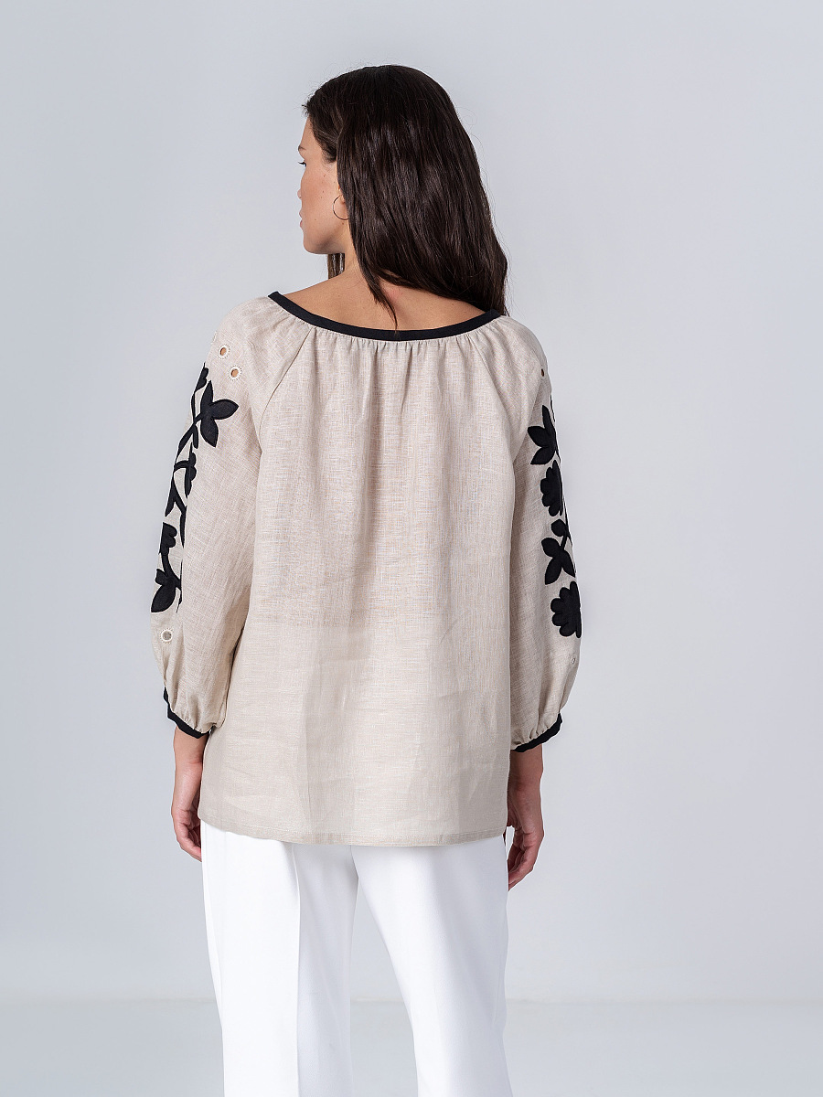 Linen blouse with applique Zagadka Black [0]