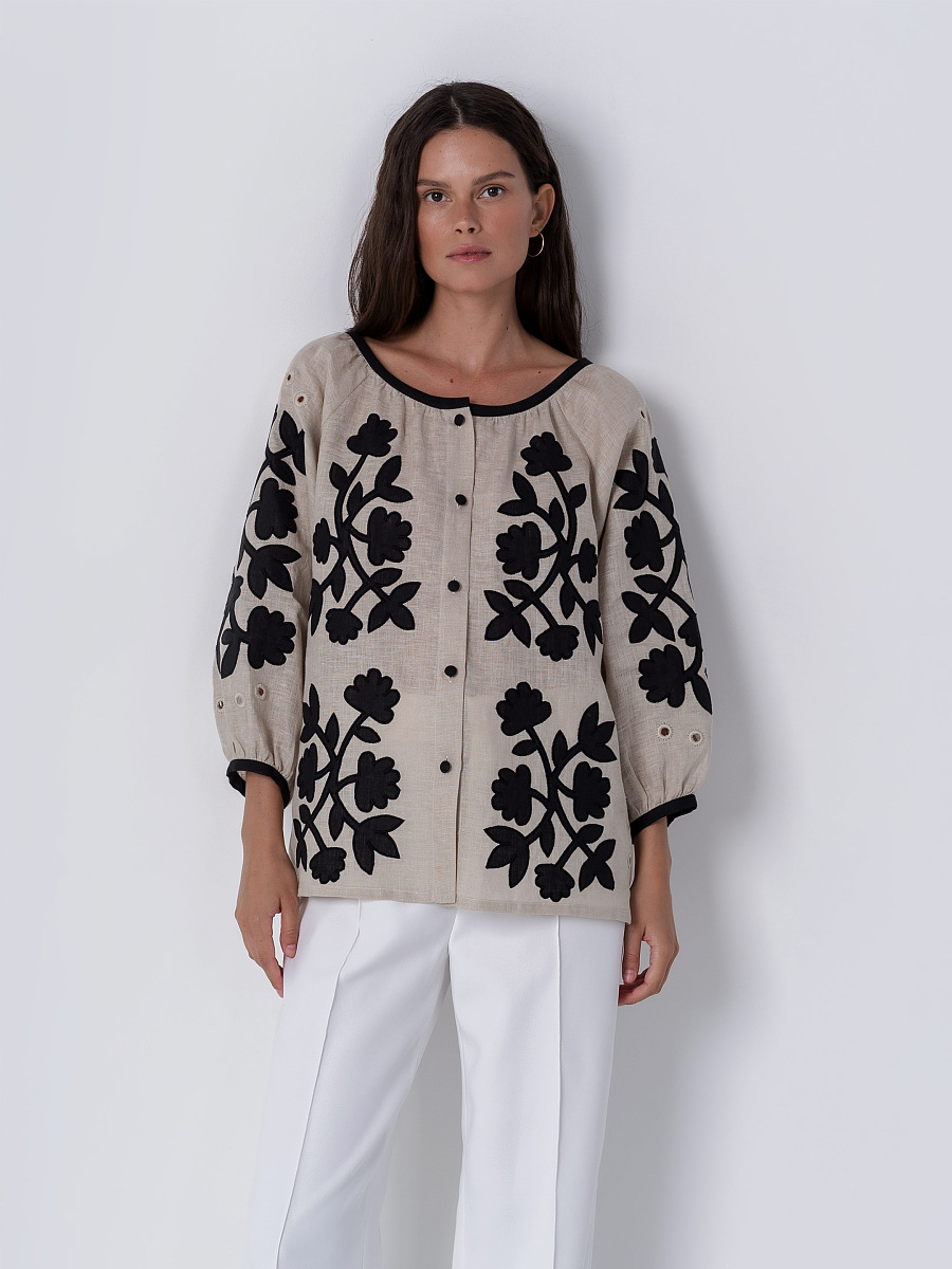 Linen blouse with applique Zagadka Black [0]