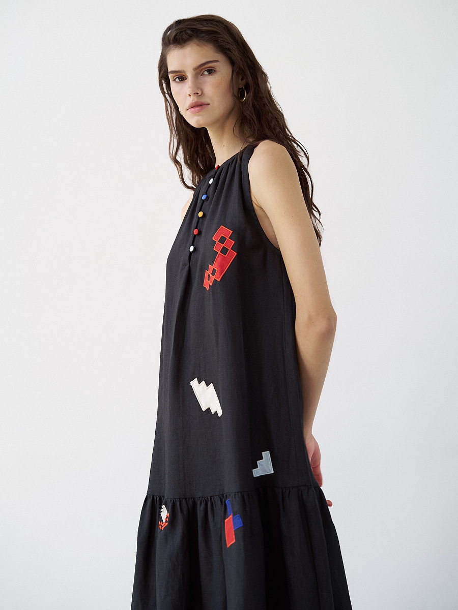 Linen sundress with applique Eva Summer Black [0]