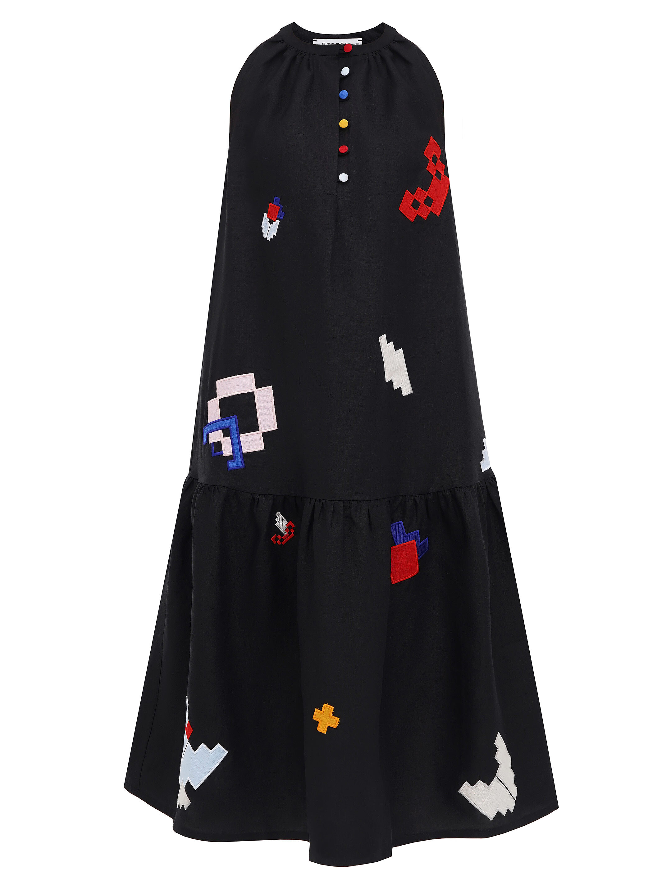 Linen sundress with applique Eva Summer Black buy