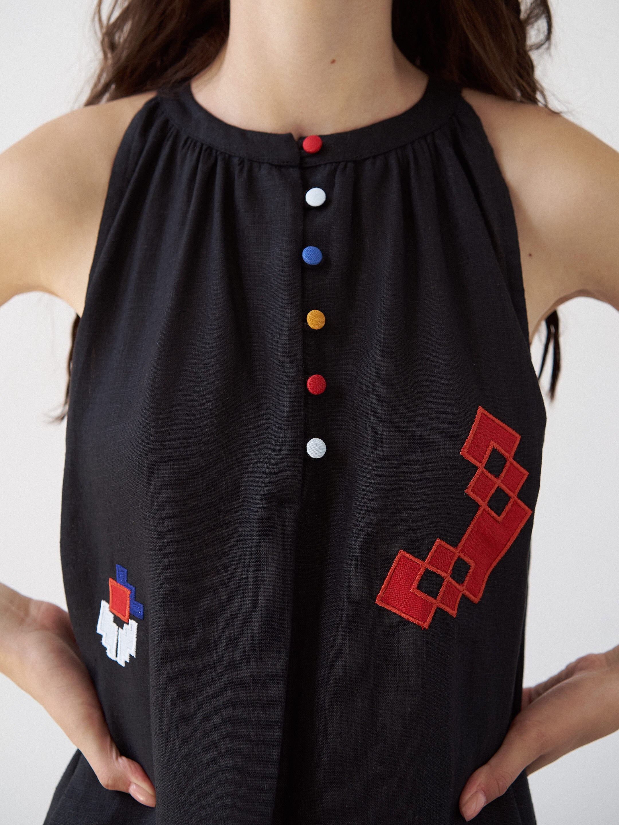 Linen sundress with applique Eva Summer Black photo