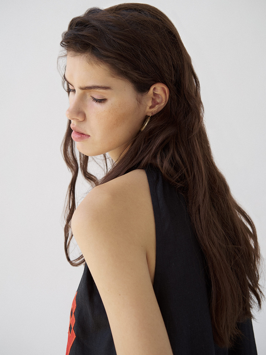 Linen sundress with applique Eva Summer Black [0]