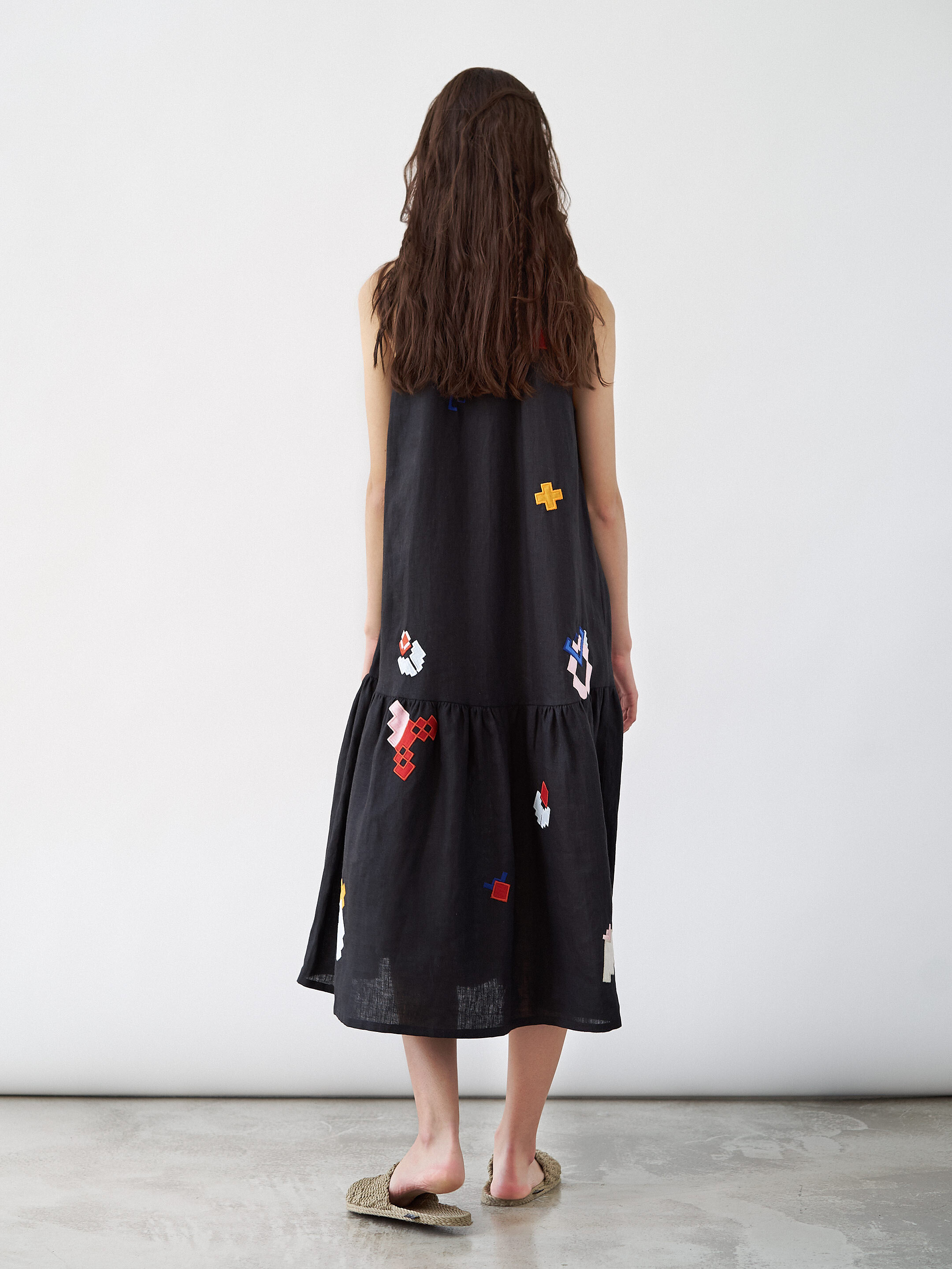 Linen sundress with applique Eva Summer Black in Ukraine