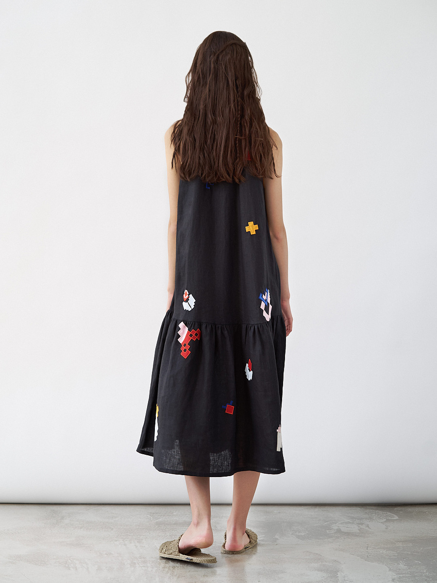 Linen sundress with applique Eva Summer Black [0]