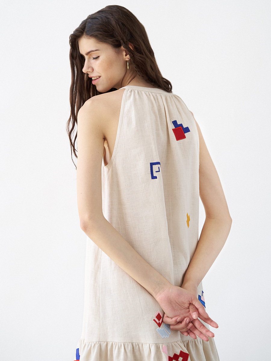 Linen sundress with applique Eva Summer [0]