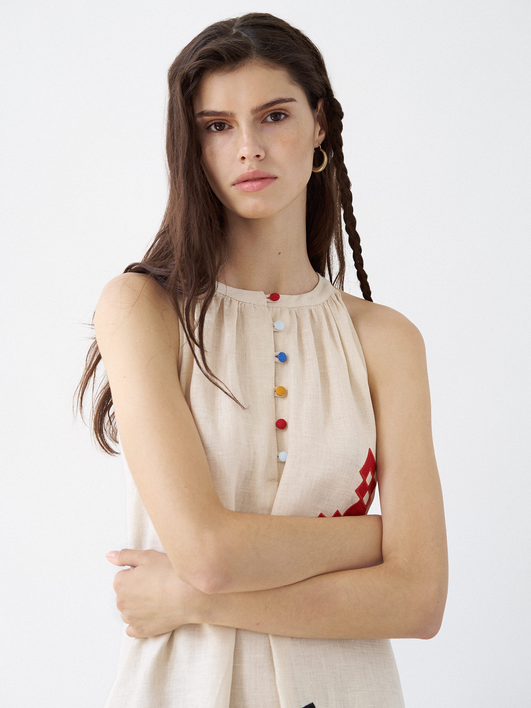 Linen sundress with applique Eva Summer cheap