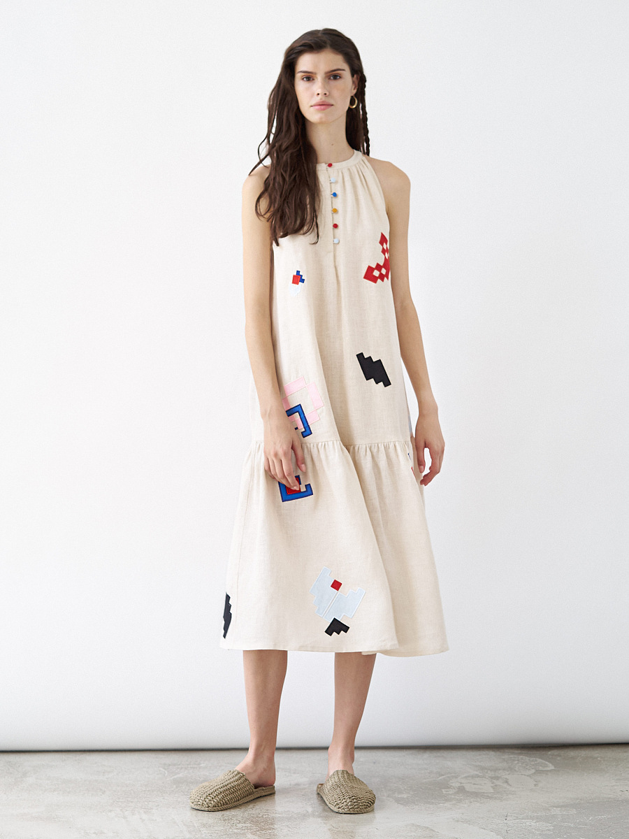 Linen sundress with applique Eva Summer [0]