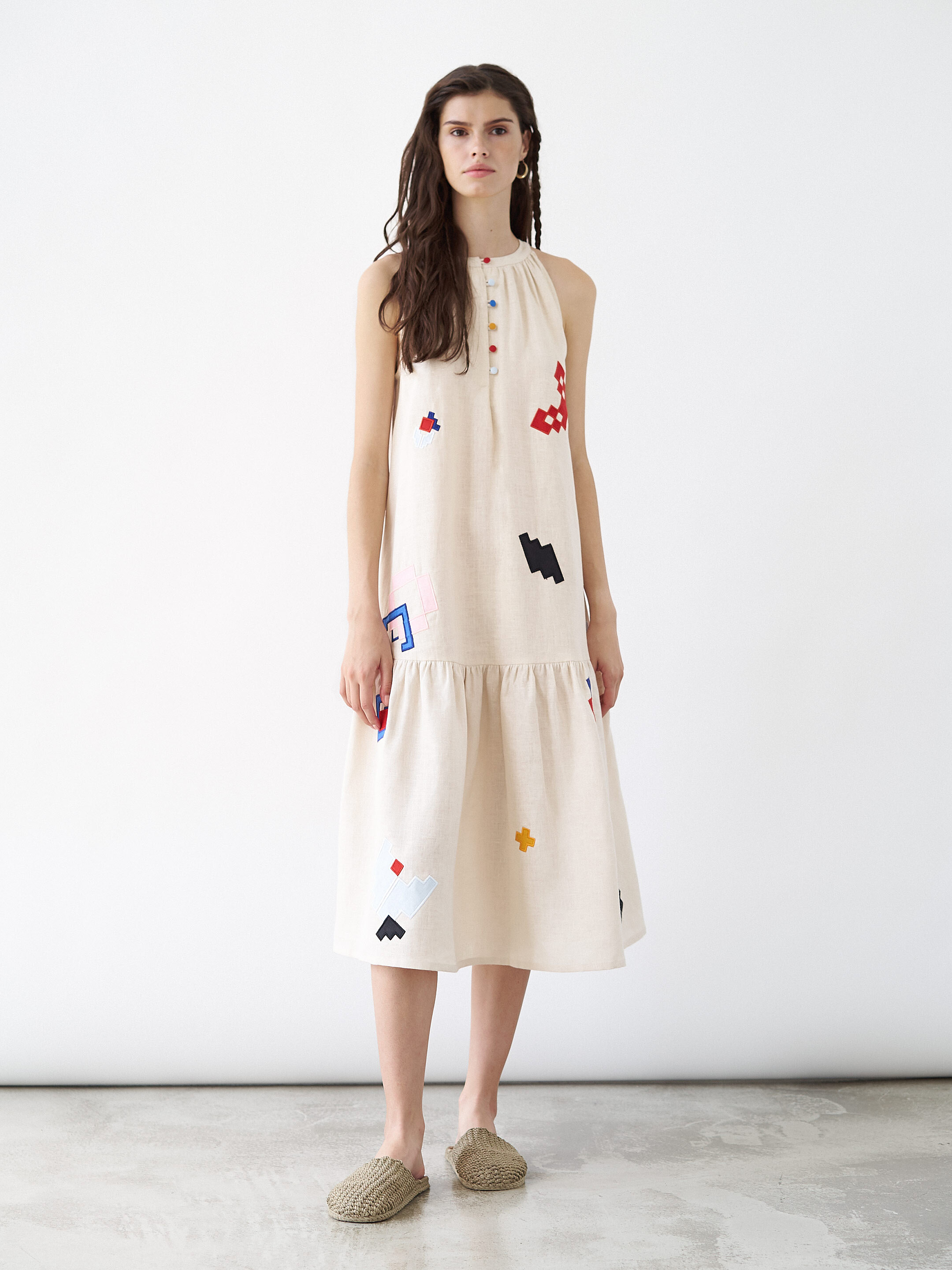 Linen sundress with applique Eva Summer Buy
