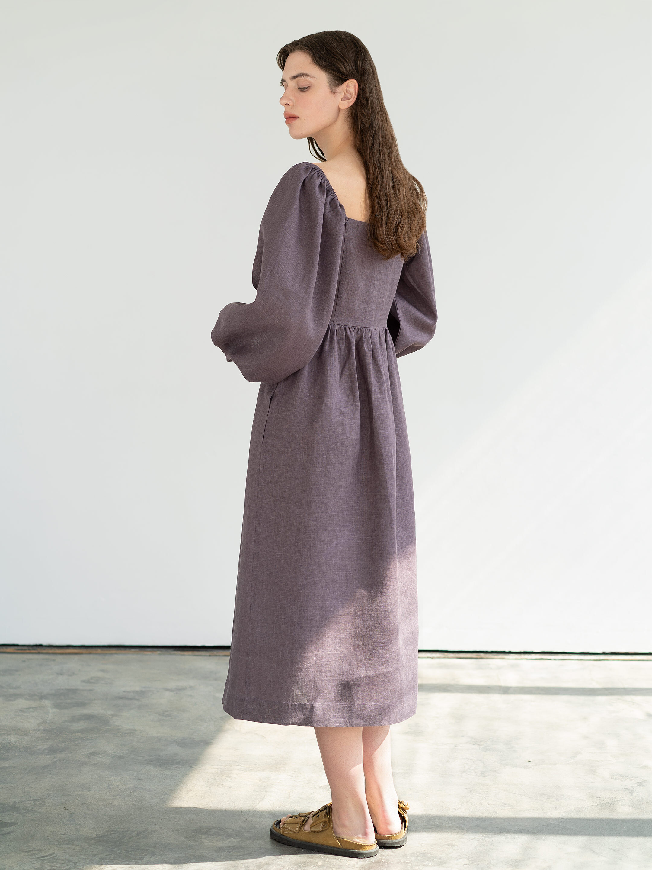 Linen boho dress Hay Gray photo