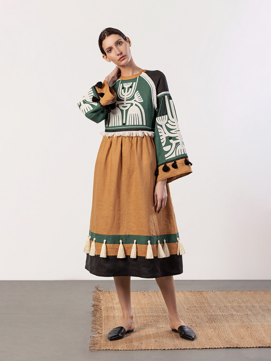 Linen dress with applique Icon Green [0]