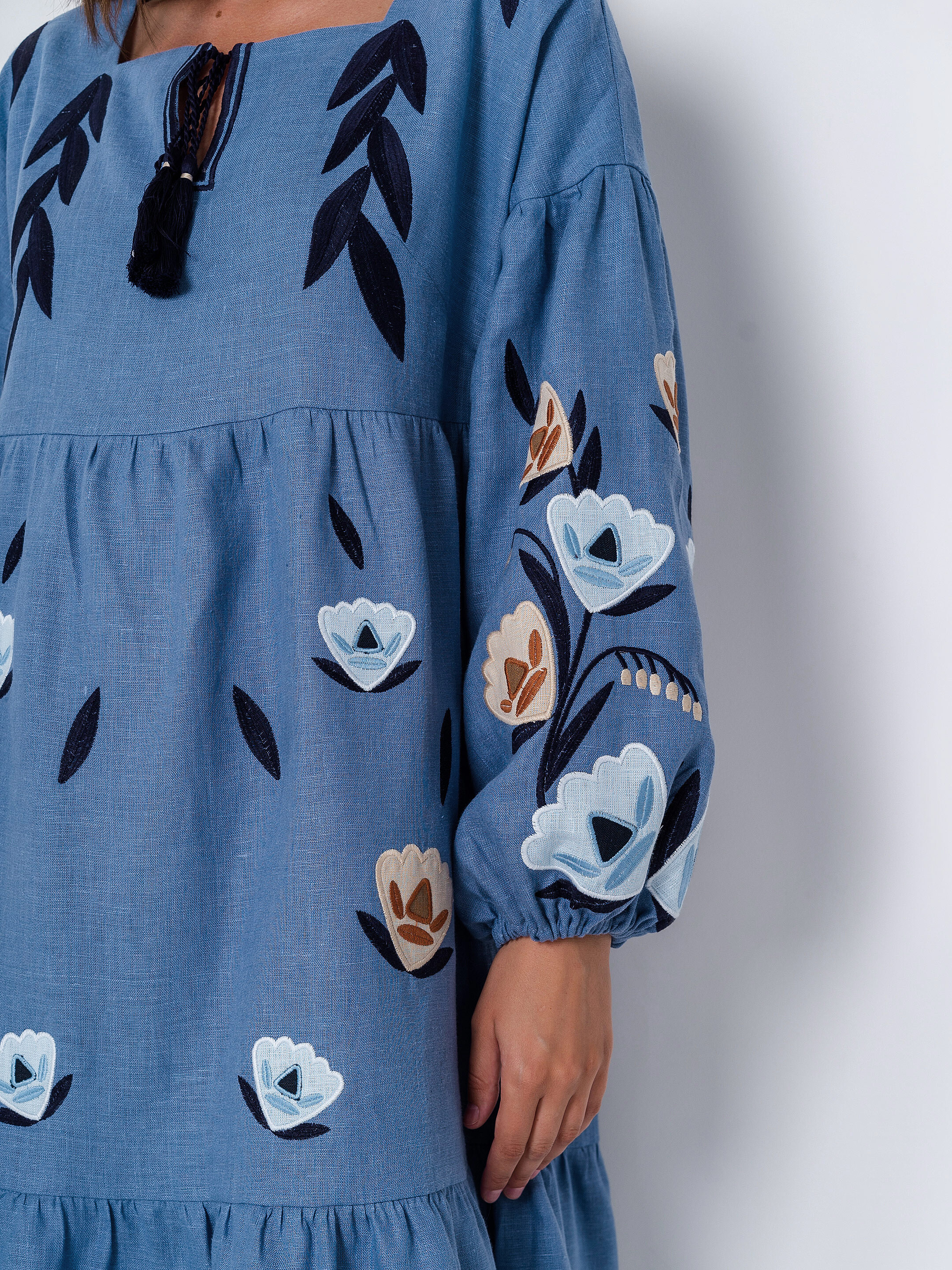 Linen dress with free cut linen Kazka Blue ціна