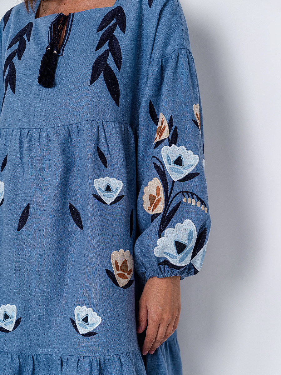  Linen dress with free cut linen Kazka Blue [0]