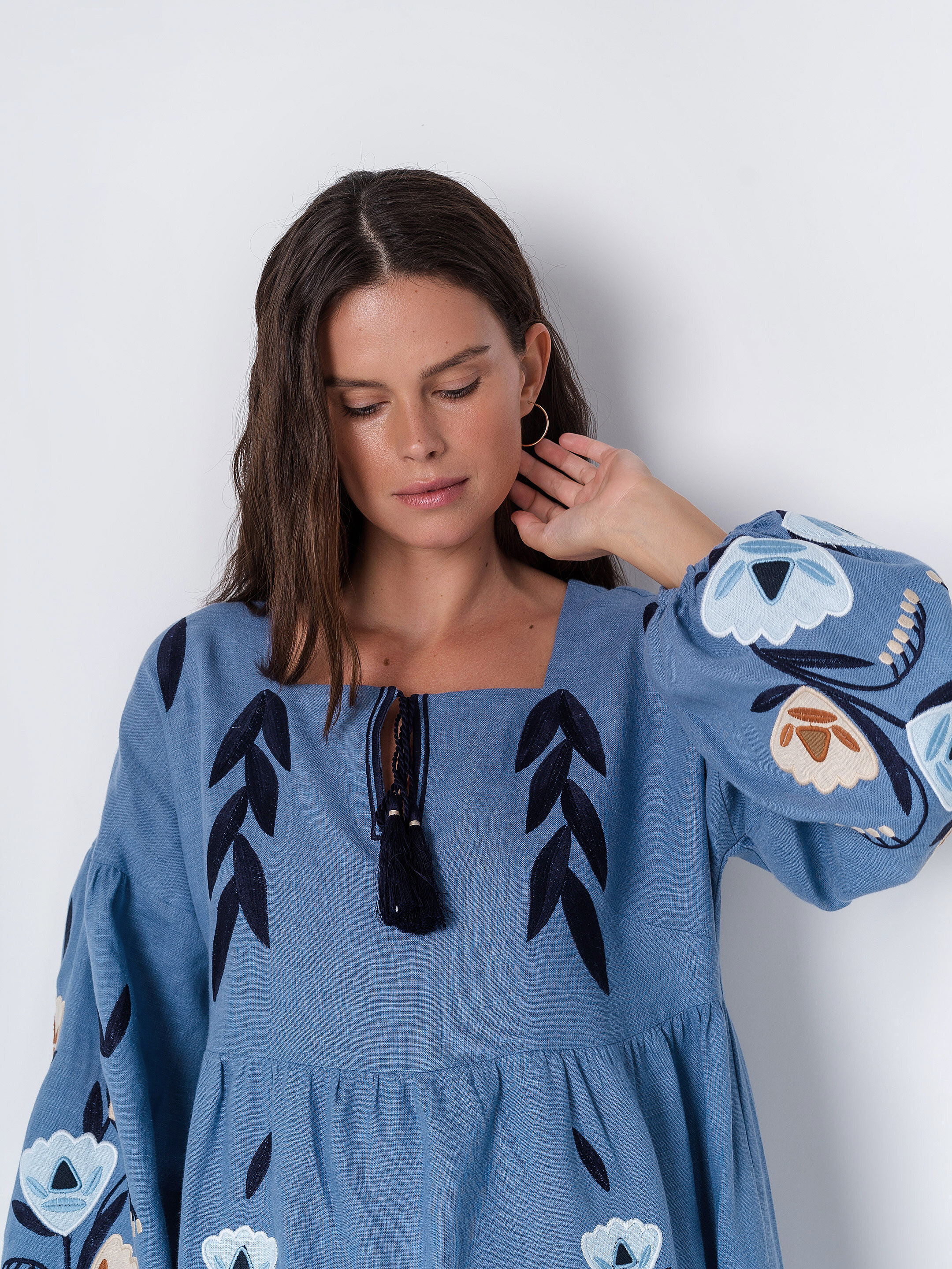  Linen dress with free cut linen Kazka Blue cheap