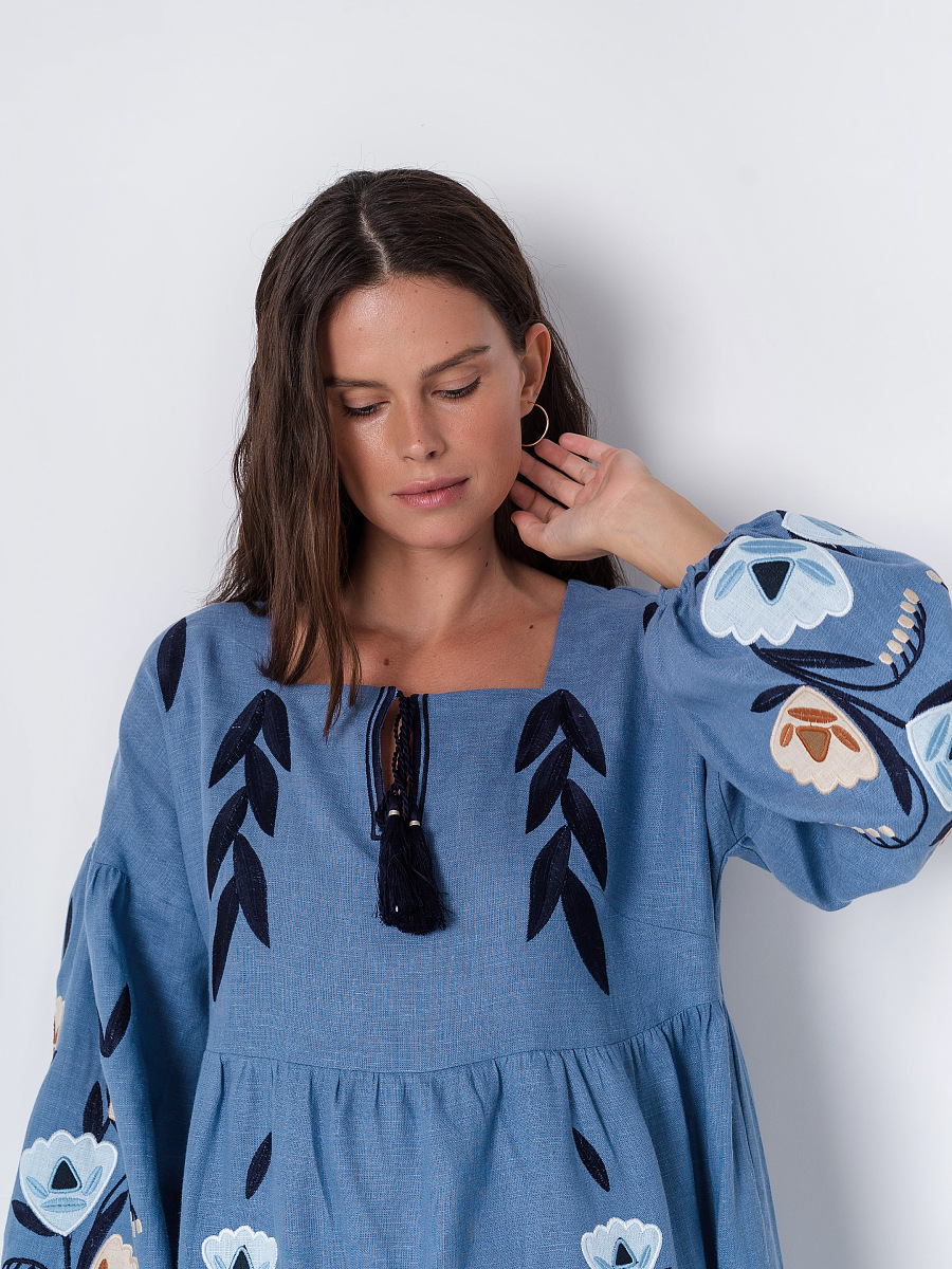  Linen dress with free cut linen Kazka Blue [0]