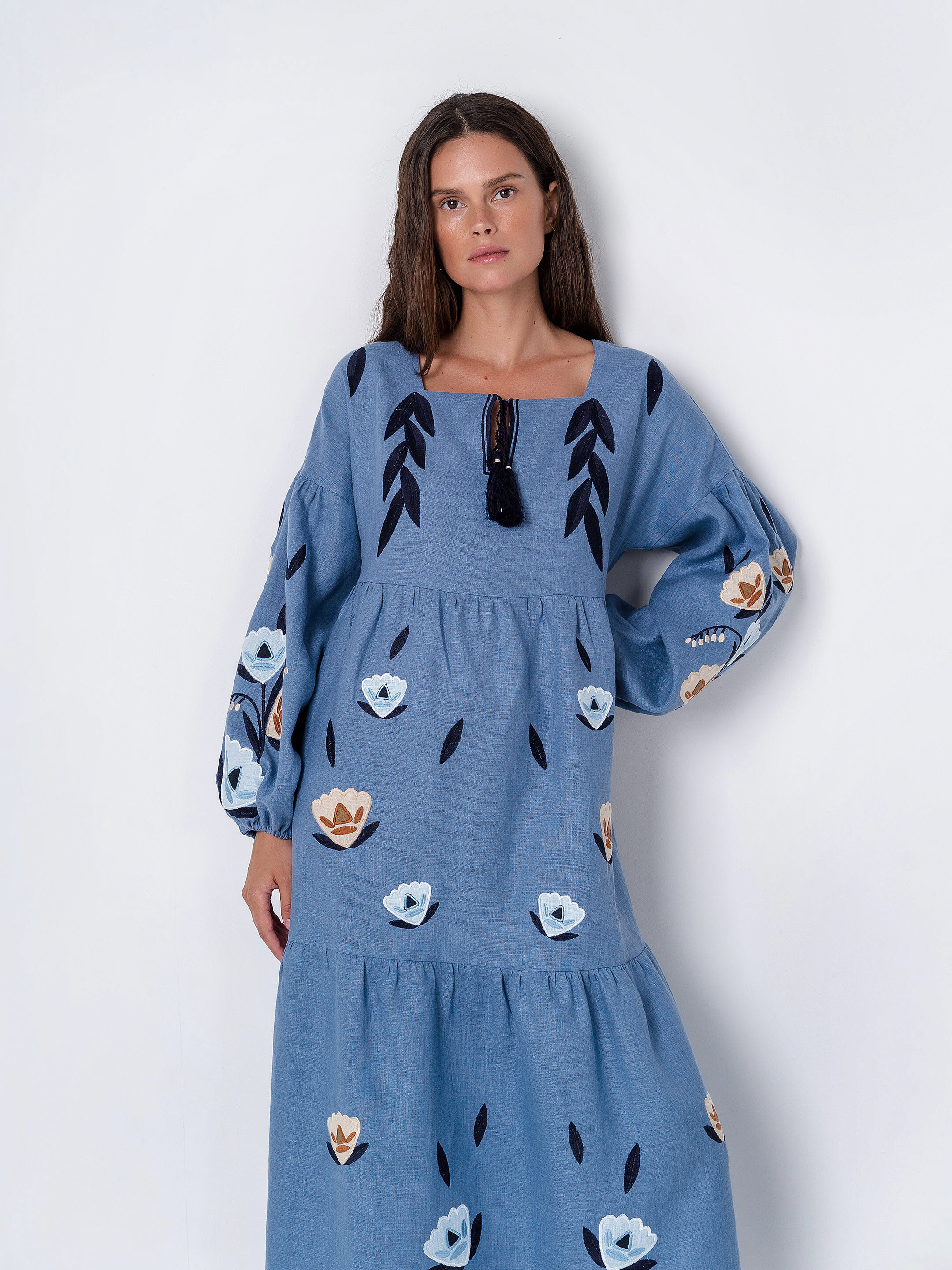  Linen dress with free cut linen Kazka Blue photo