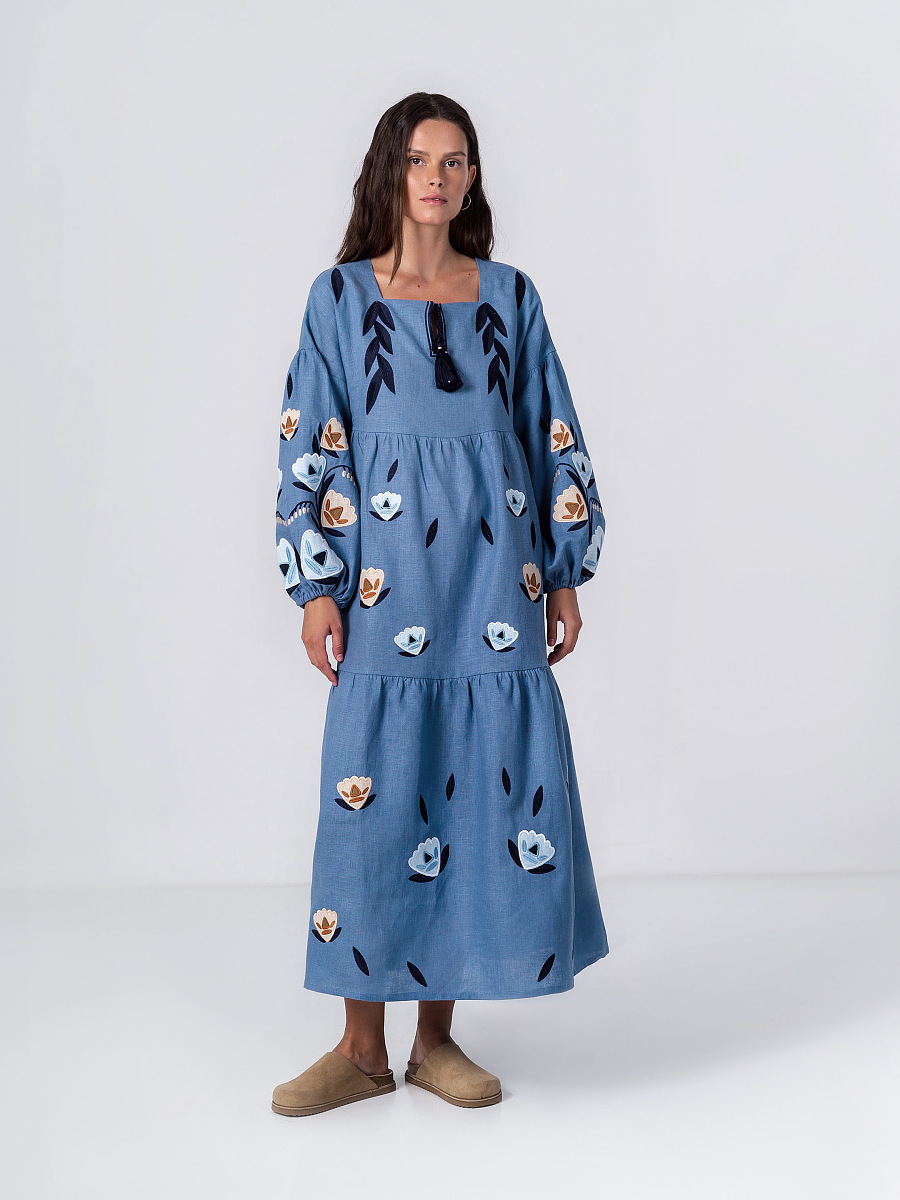  Linen dress with free cut linen Kazka Blue [0]