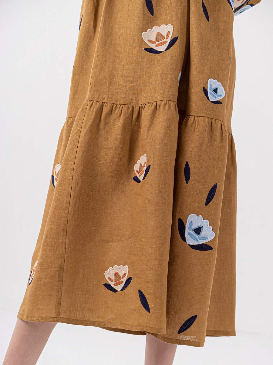 Linen dress with embroidery Kazka Brown [0]