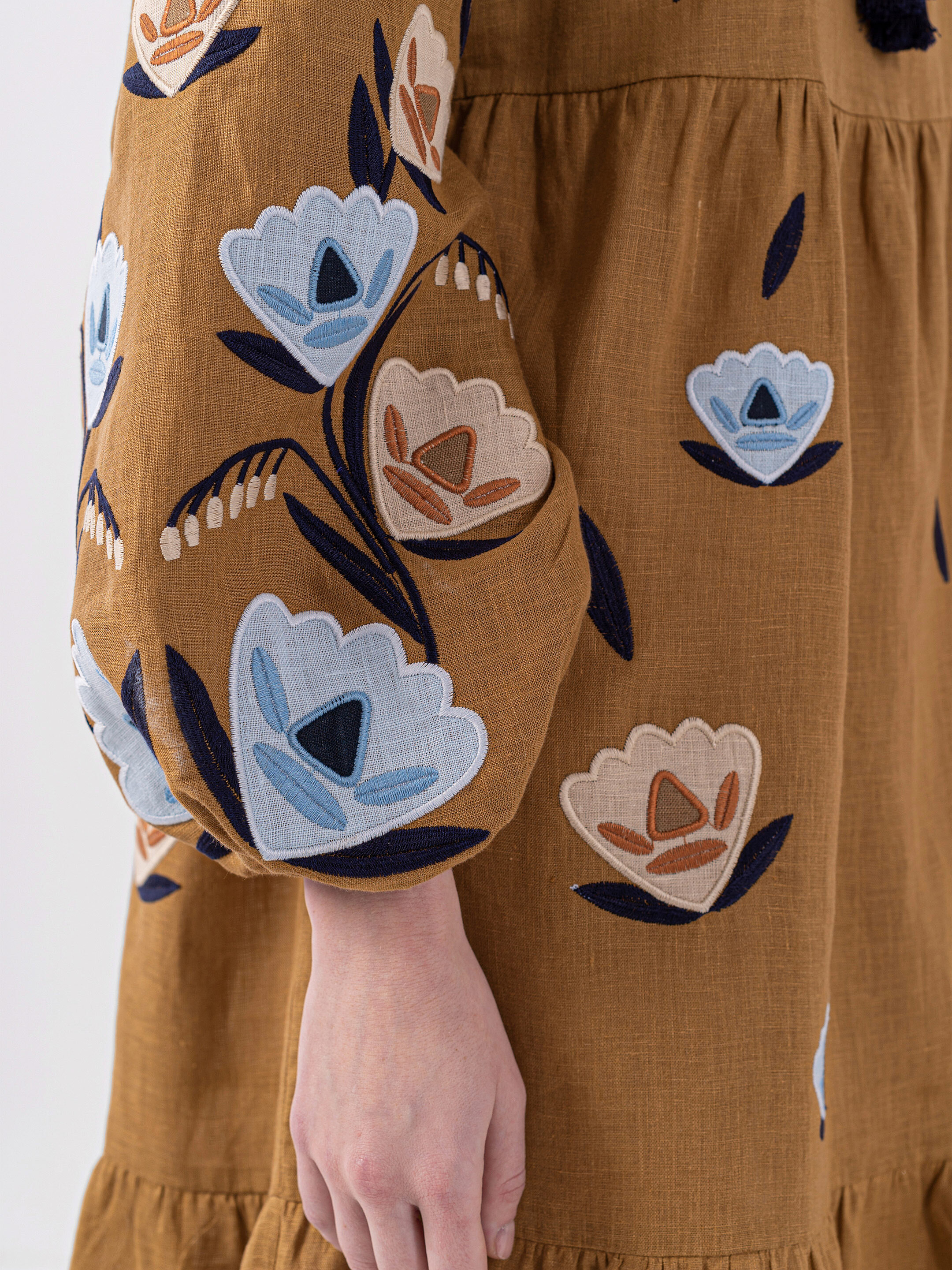 Linen dress with embroidery Kazka Brown photo