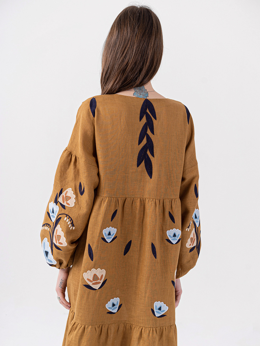 Linen dress with embroidery Kazka Brown [0]