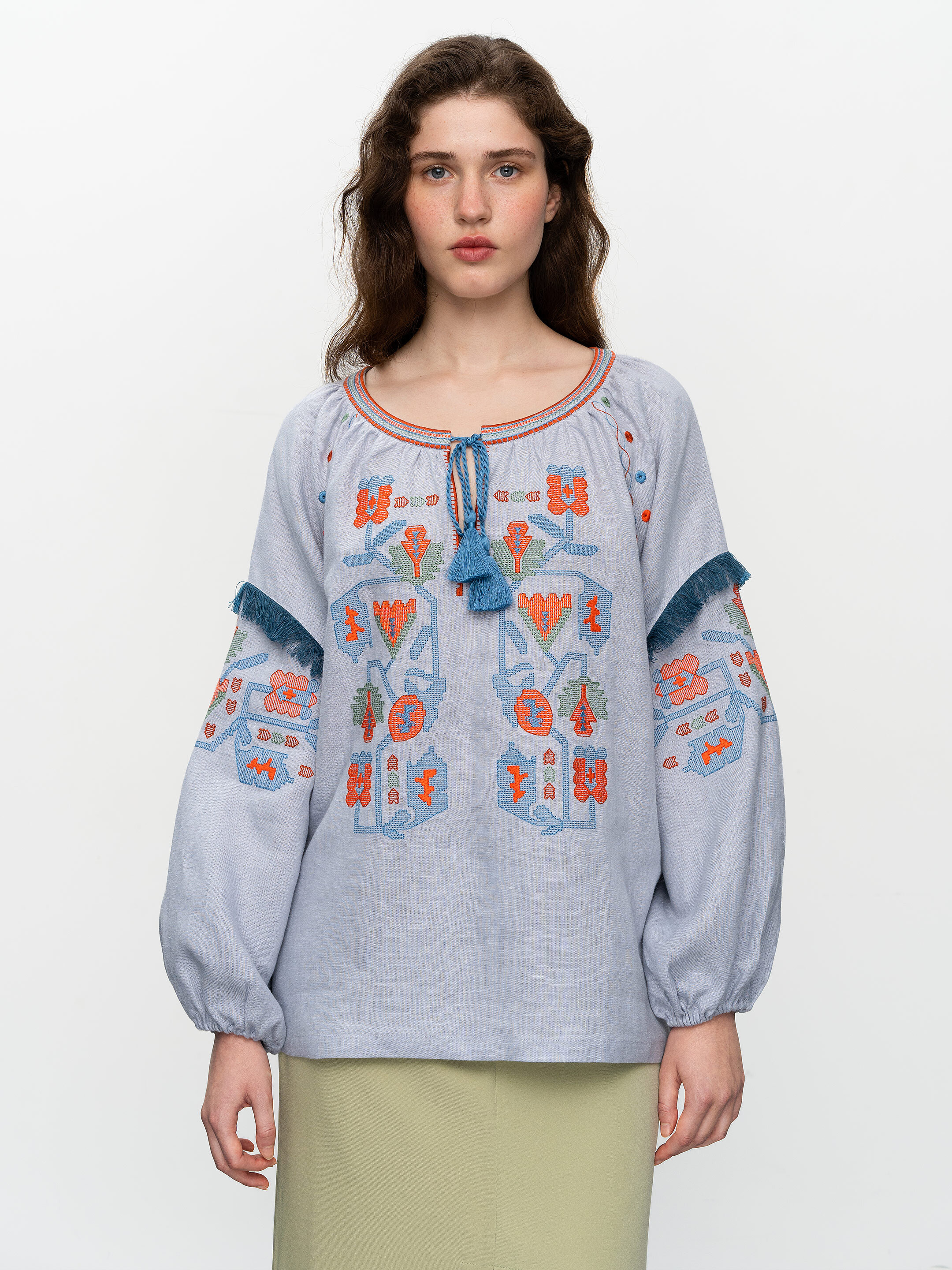 Women's embroidered shirt with fringe Oksamyt Blue Buy