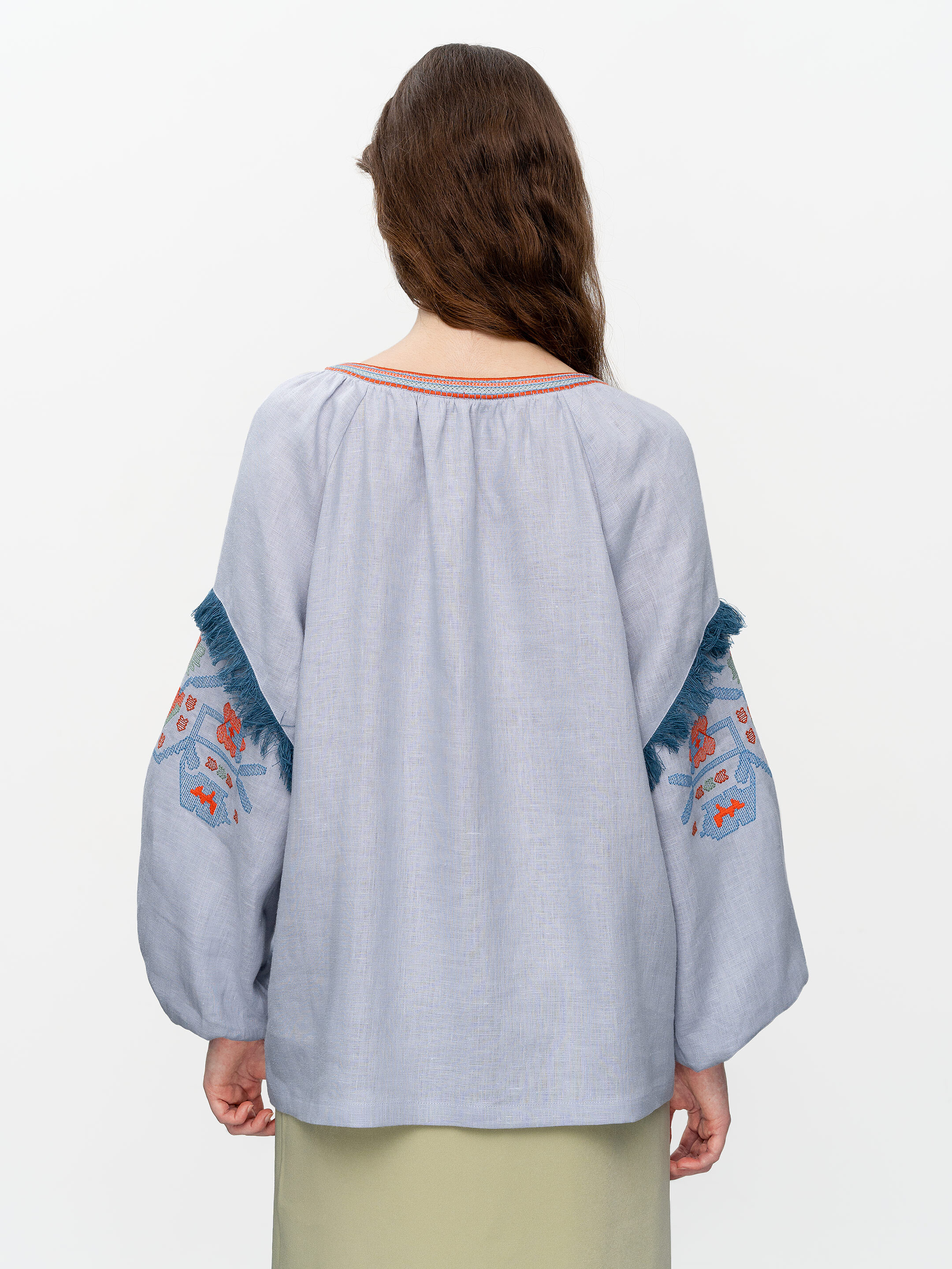 Women's embroidered shirt with fringe Oksamyt Blue cheap