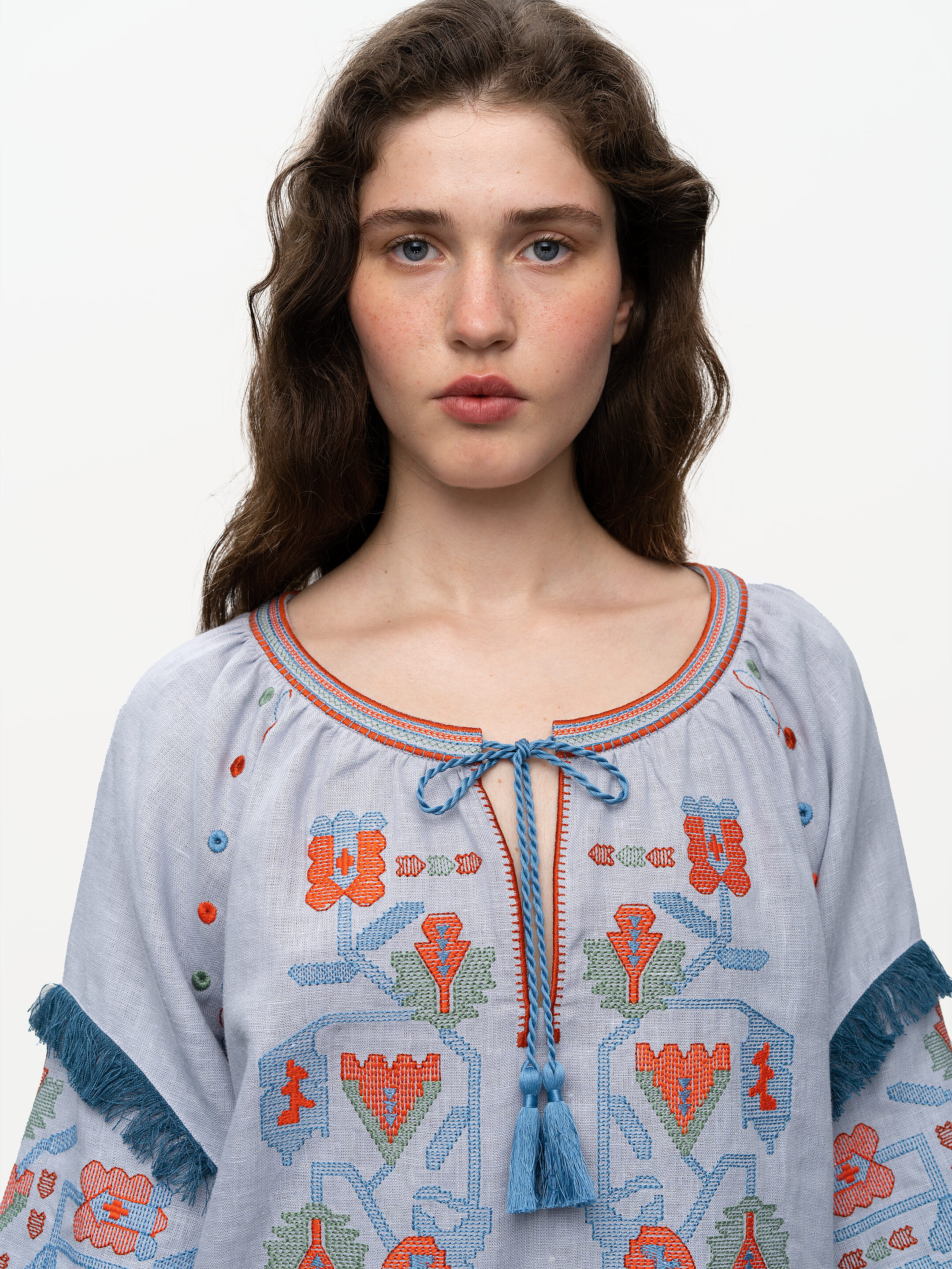 Women's embroidered shirt with fringe Oksamyt Blue ціна