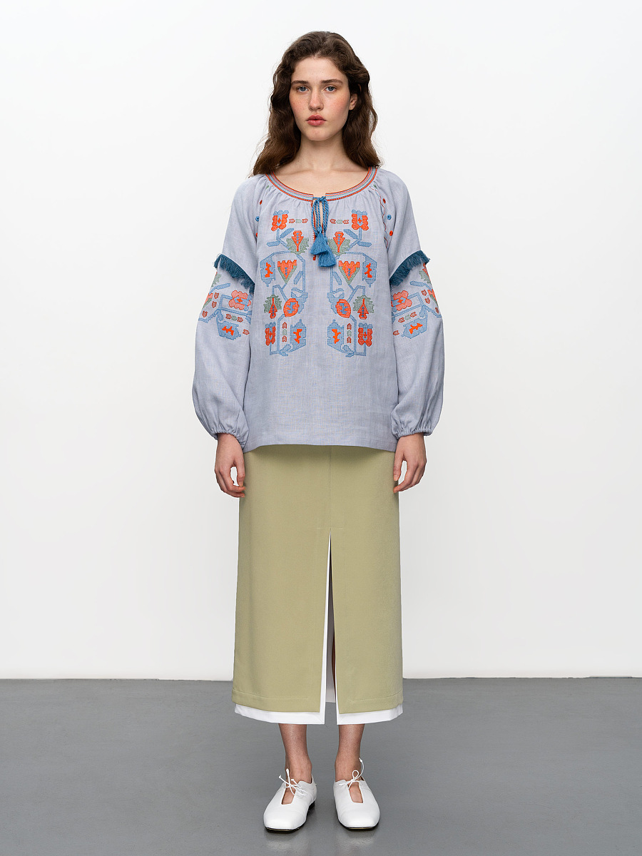 Women's embroidered shirt with fringe Oksamyt Blue [0]