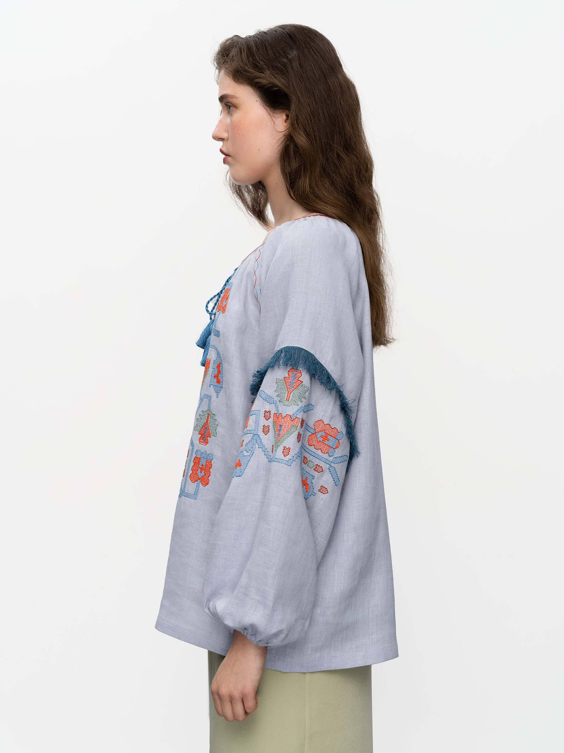 Women's embroidered shirt with fringe Oksamyt Blue in Ukraine