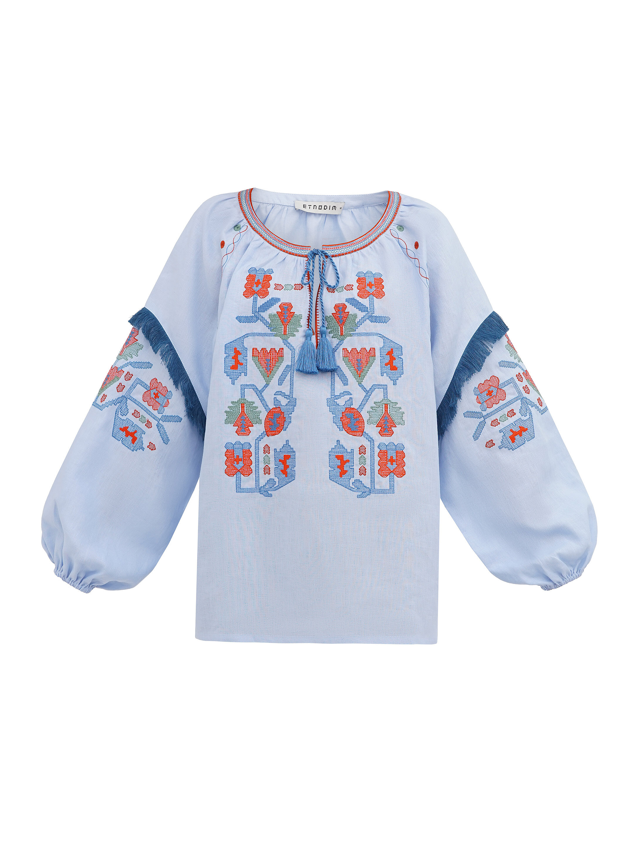 Women's embroidered shirt with fringe Oksamyt Blue fitting