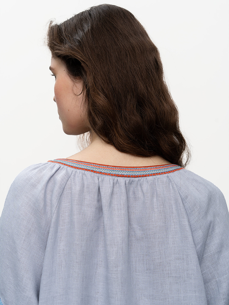 Women's embroidered shirt with fringe Oksamyt Blue [0]