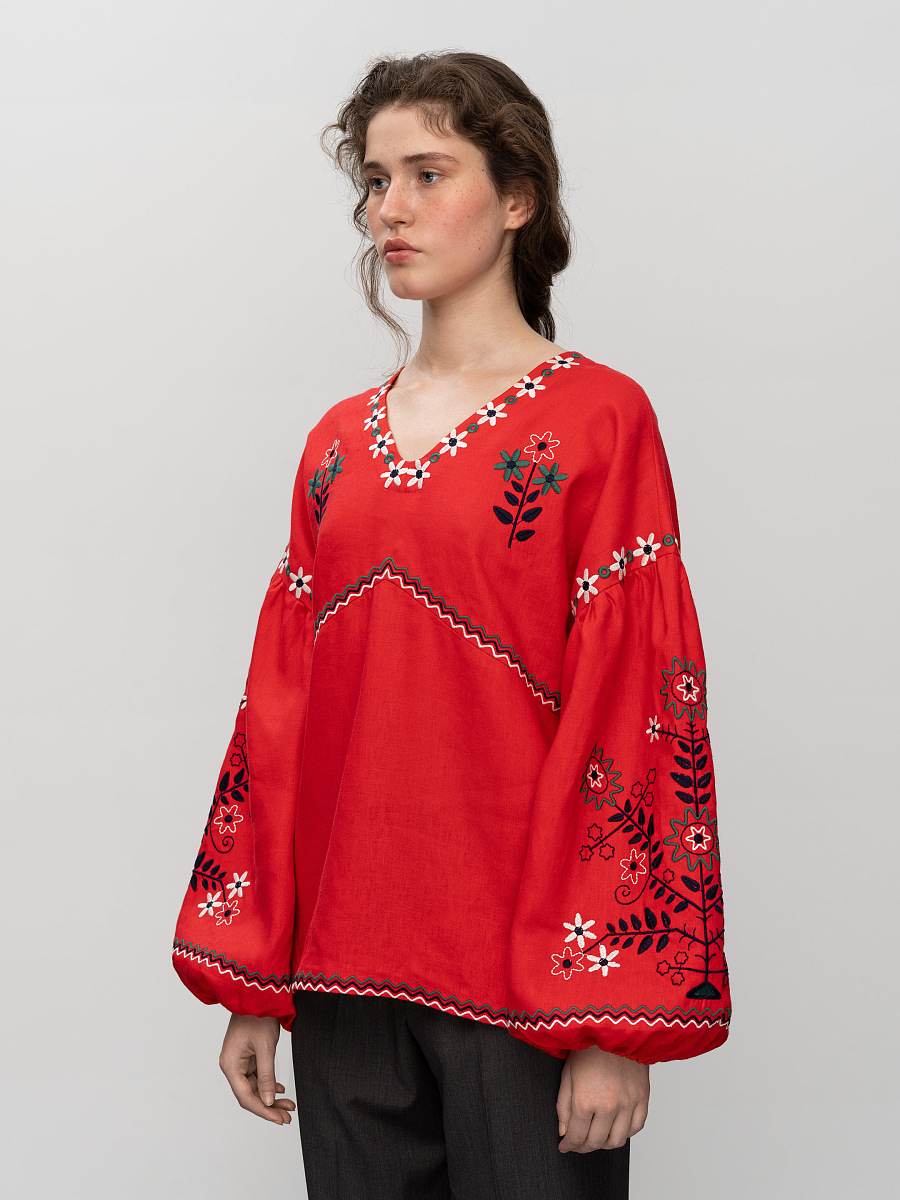 Women's embroidery shirt with floral Obriy Red [0]