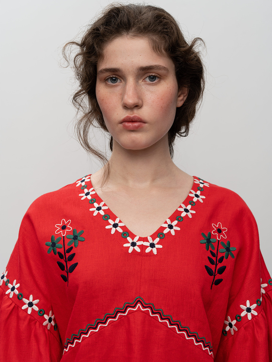 Women's embroidery shirt with floral Obriy Red [0]