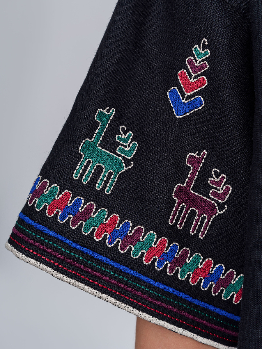 Linen shirt with short sleeves and embroidery Konyk dark [0]